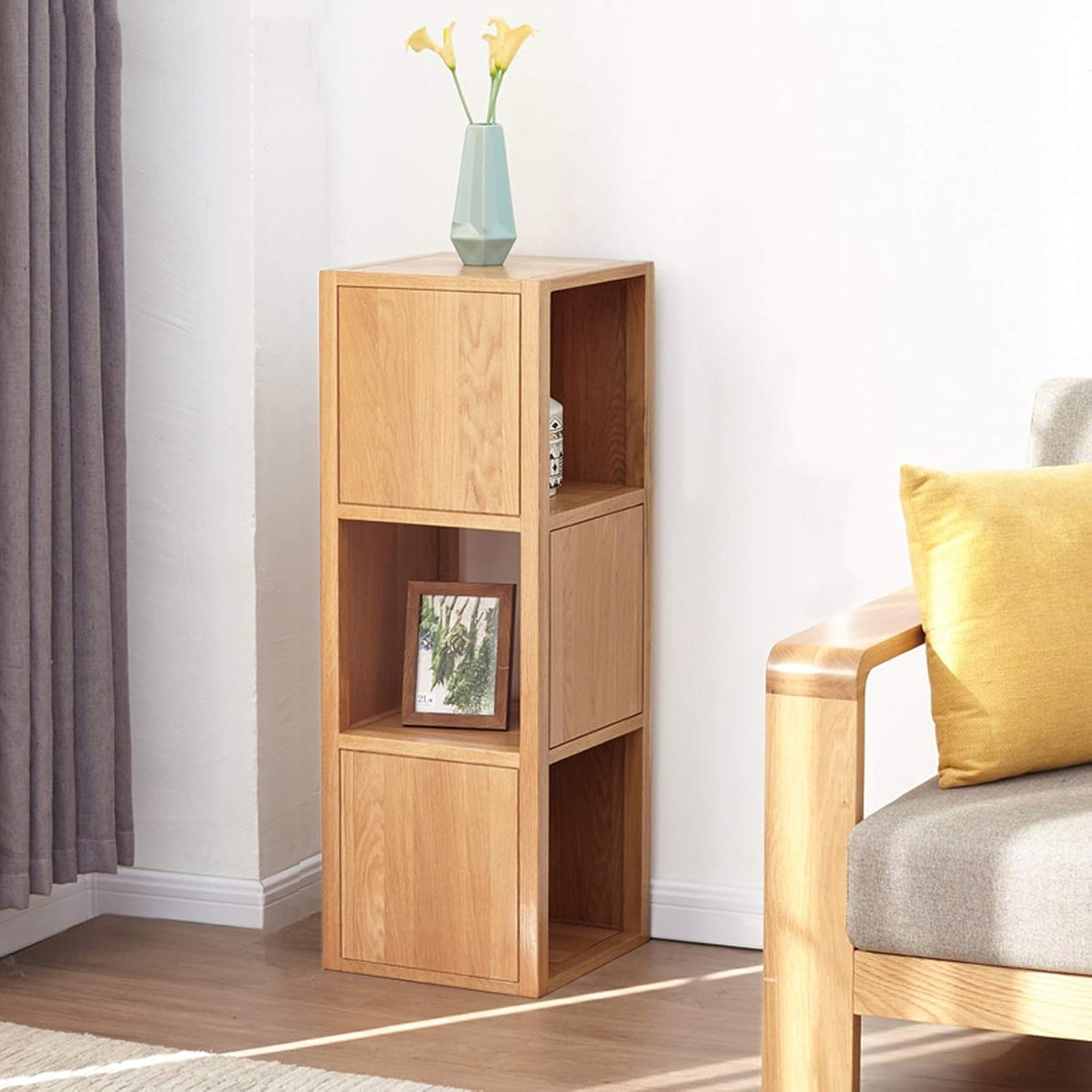 Simply Modern 3-Tier Book Shelf Wooden Open Shelf Corner Bookcase Furniture,L13.8×W 13.8'×39.8' H Bookcase/Bookshelves (Color : Walnut Color) (Natural Wood Color)