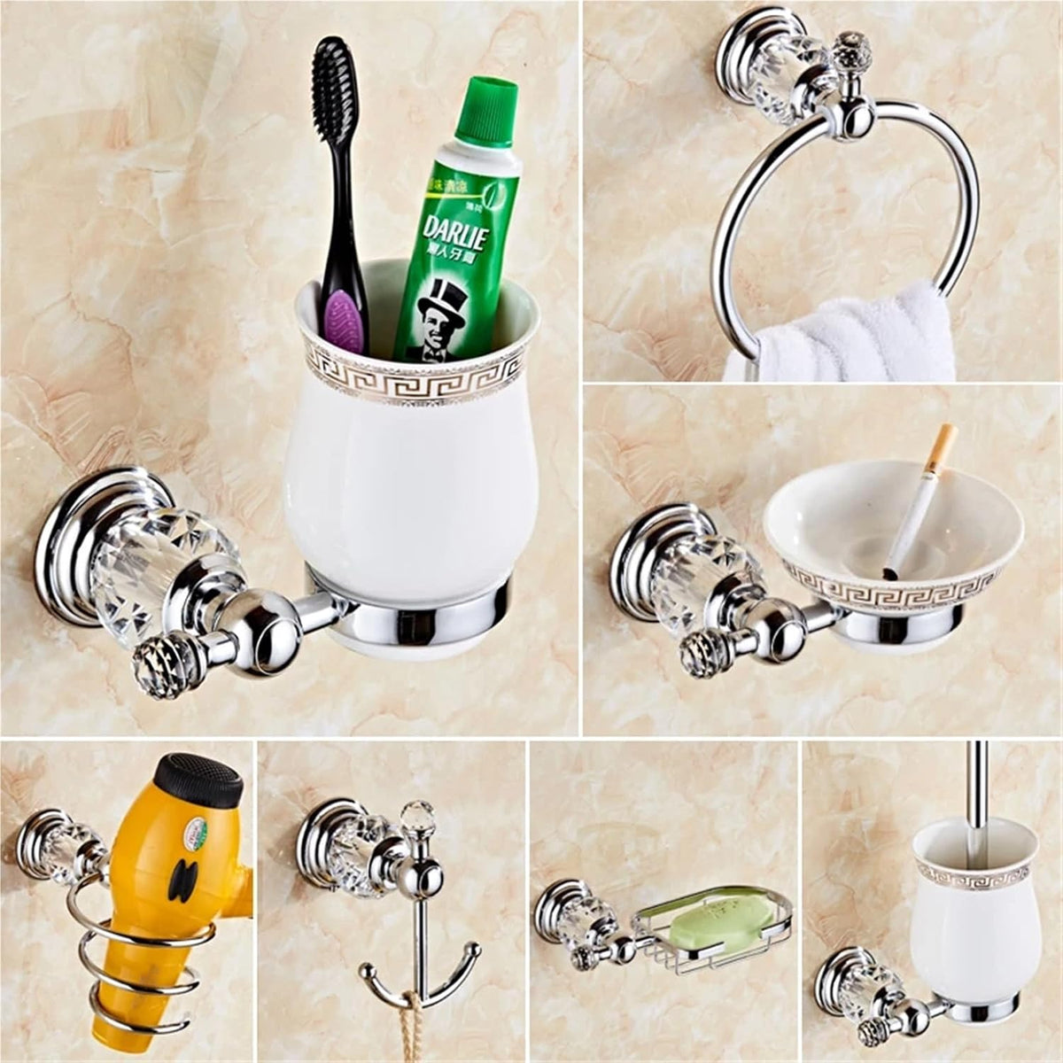Bathroom Hardware Set Crystal Bath Towel Shelf Toilet Paper Holder Sliver Chrome Bar Robe Hook EL8130(Hair Dryer Holder)