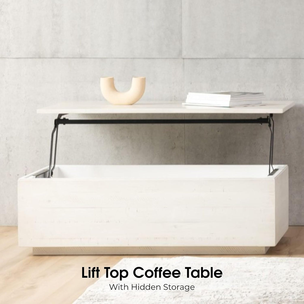Transformer Table - Lift Top Coffee Table with Storage, Modern Coffee Table for Living Room, Work & Dining, Space-Saving Small Coffee Desk with Hidden Storage, White