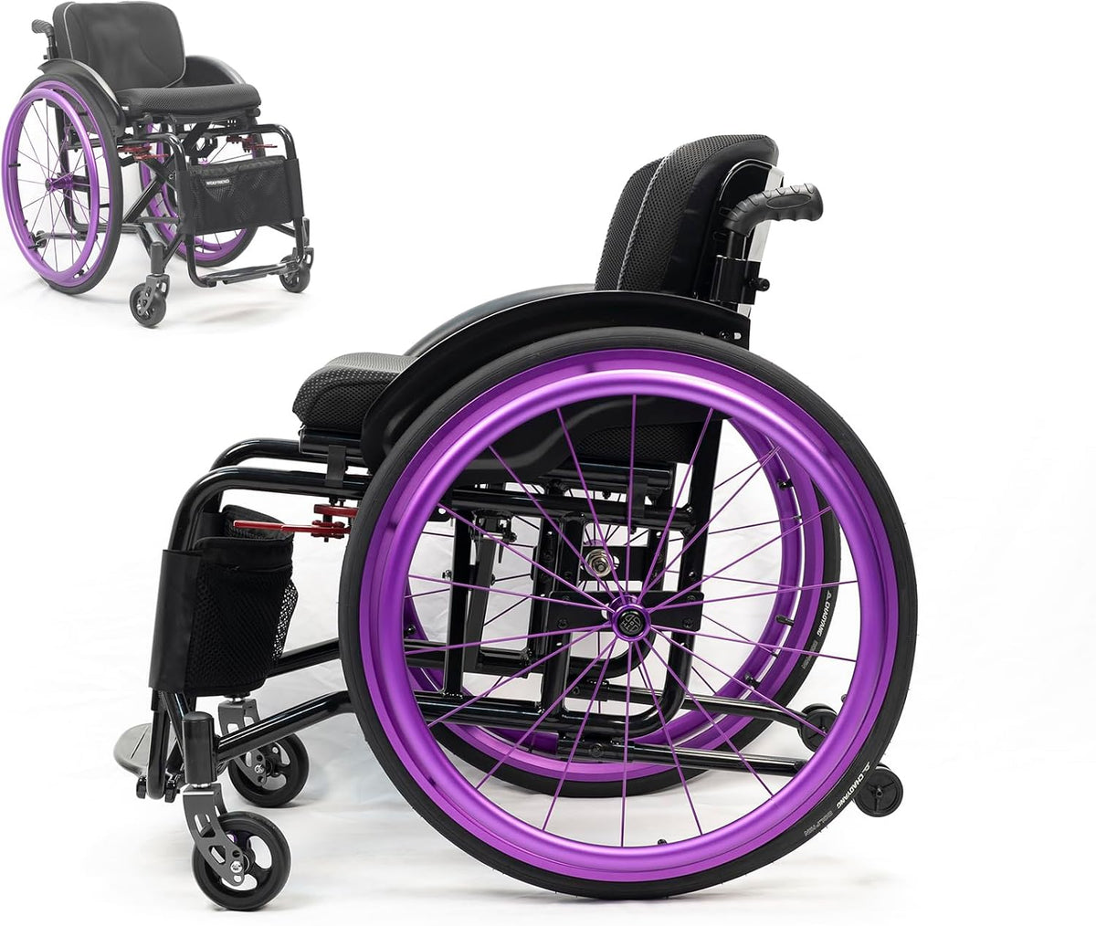 Lightweight Sport Wheelchair,Folding Transport Wheelchairs,Aluminum Alloy Wheelchair,Folding Wheelchair for Adults,Self-Propelled Wheelchairs,Park & Brake Anti Tipper(Purple,Seat Width 36cm/14.1in)