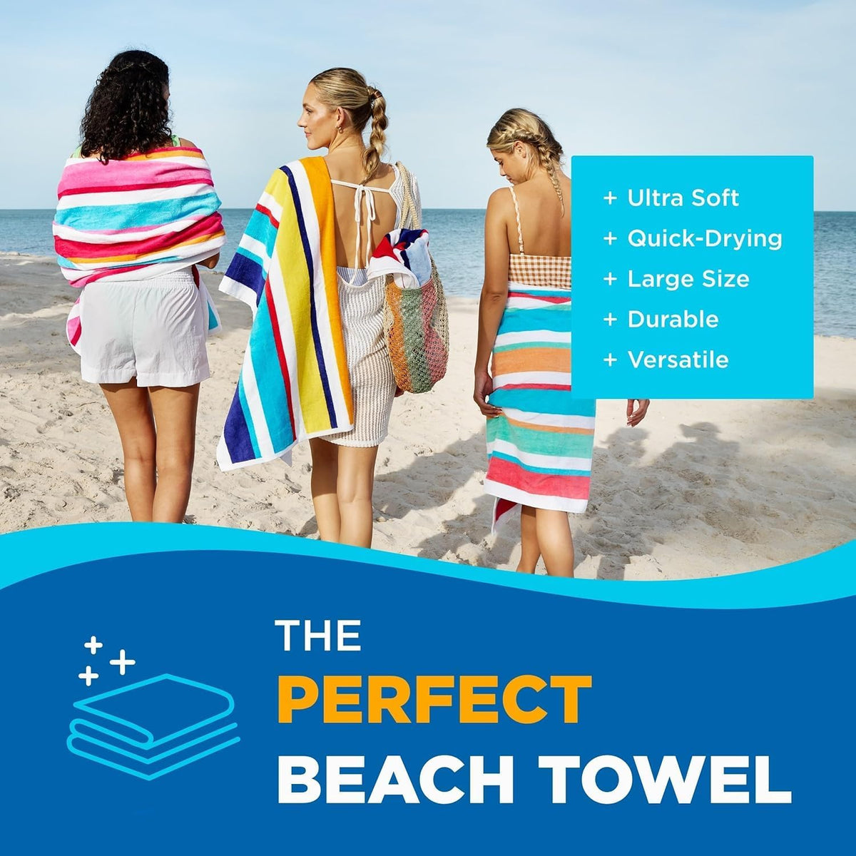 Kaufman - Joey Velour Colored Classic Multi-Color Stripe Beach & Pool Towel - Large 100% Combed Cotton Beach Towel - Soft & Absorbent Colorful Towels - 32' x 62' - 480 Pack