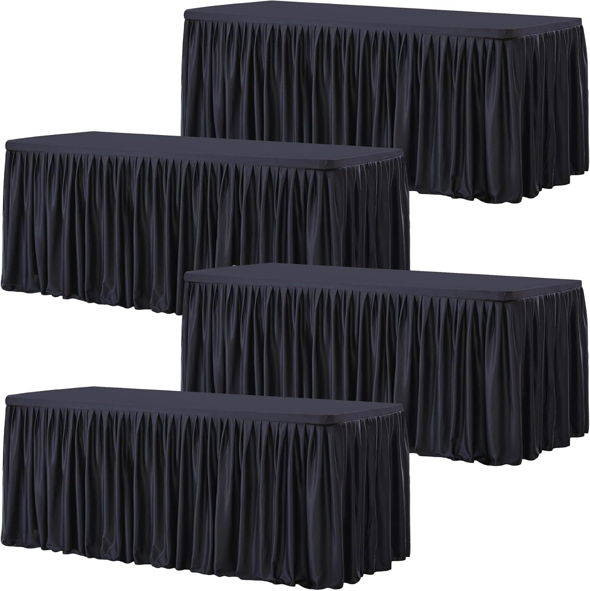 Wish Care 4 Pack Black Rectangle Table Clothes for 8 Foot Tables, Polyester Fitted Tablecloths 8ft Stretch Table Cover for Wedding, Birthday, Parties, Trade Show, Craft Show