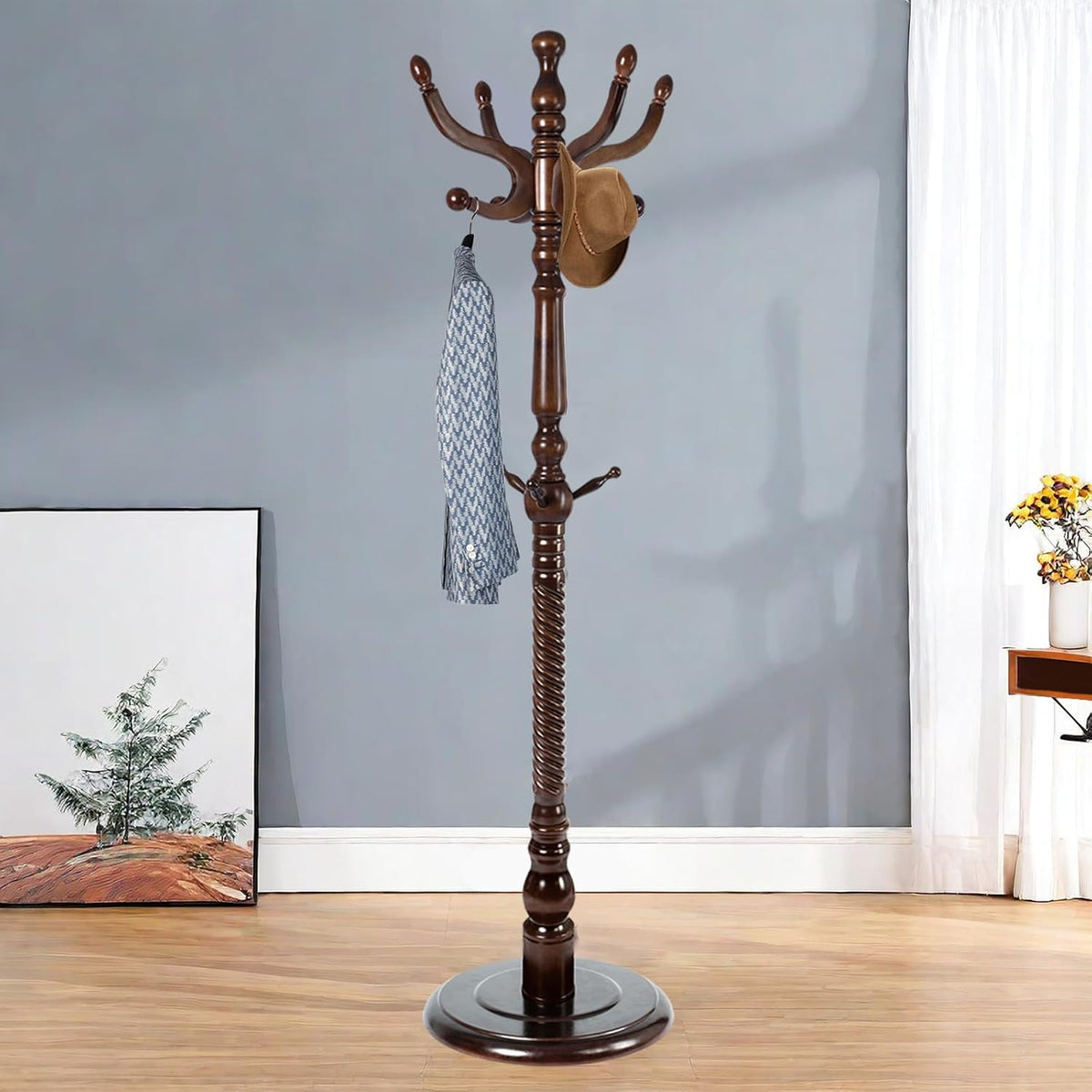 Solid Wood Coat Stand, Freestanding with Stable Base, 70' Birch Coat Tree Organizer for Home, Bedroom, Office, Hallway & Entryway with 11 Hooks