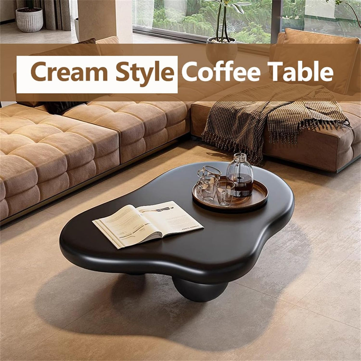 Cloud Coffee Table Modern Cute Coffee Tables Irregular Simple Tea/Center Table for Small Space End Table for Living Room, Home Office, Indoor (Irregular Shape Black 47' Wx35.4 Dx15.3 H)