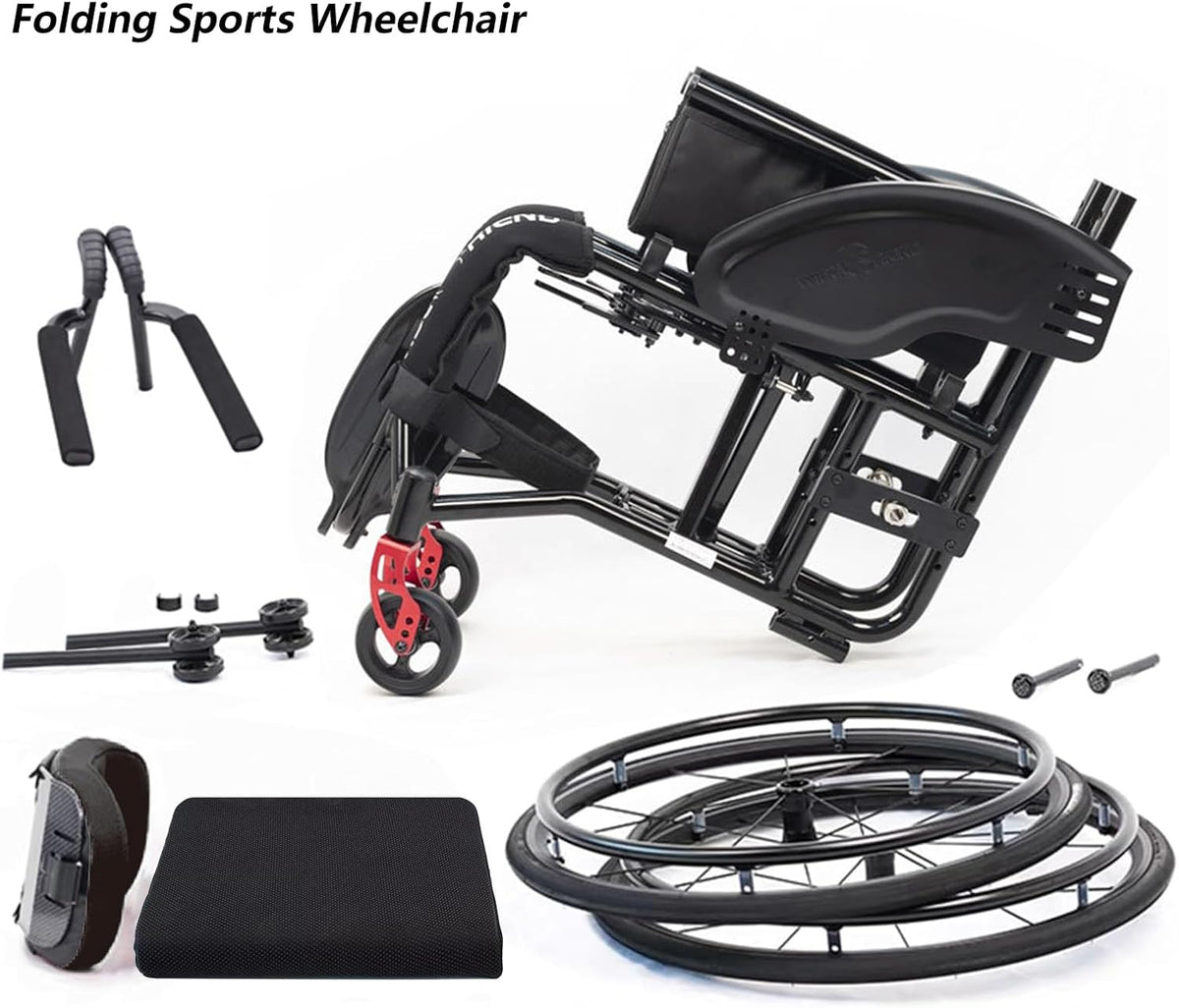 Aluminum Alloy Wheelchair,All-Terrain Lightweight Sports Wheelchair,self-propelled Manual Wheelchair,Anti-Tip Wheels,Handbrakes,Quick Release Rear Wheels(38cm/15in)