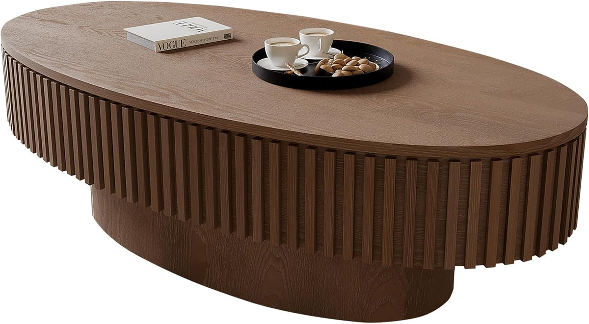JUSTONE 47' Oval Coffee Table,Farmhouse Wood Coffee Table Accent Table with Storage for LivingRoom,Apartment,Office,Walnut