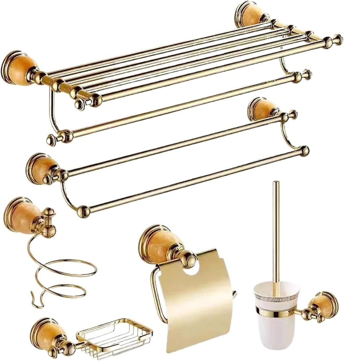 Bathroom Accessories Bath Shelf Gold Paper Holder,Towel Bar,Soap, Rack,Glass,Hook Bathroom Hardware Brass Jade(Hair Dryer Holder)