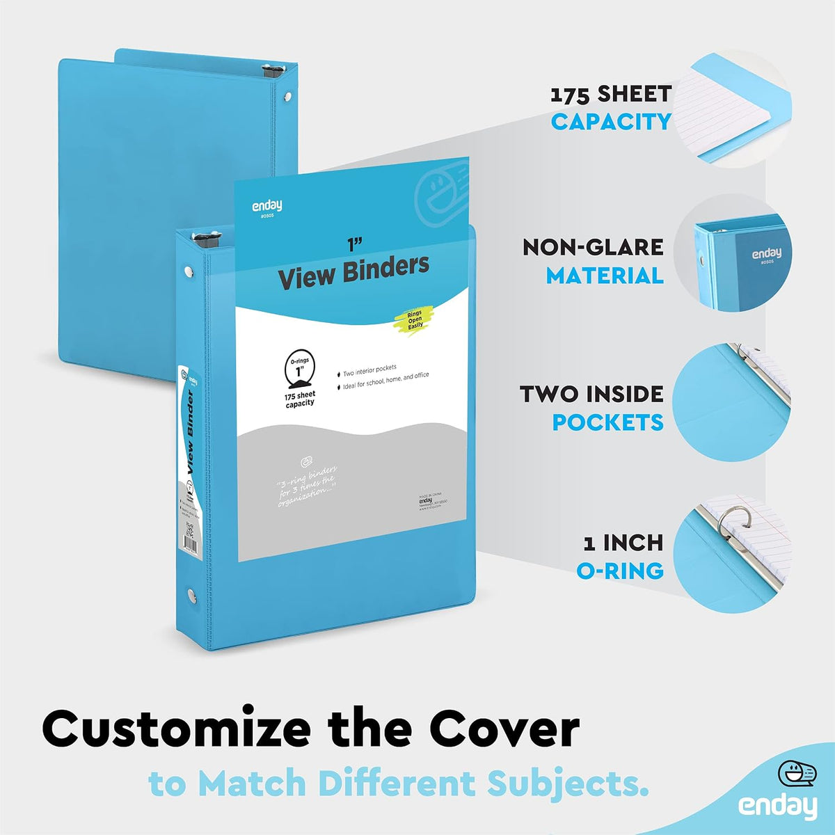 Enday 1 Inch Binder (24 Pack - Blue) 3 Ring Binder 1 inch with Clear View Cover and 2 Inside Pocket - for Letter Size 8.5 x 11'' Paper, Ideal for School Supplies, Office, and Home