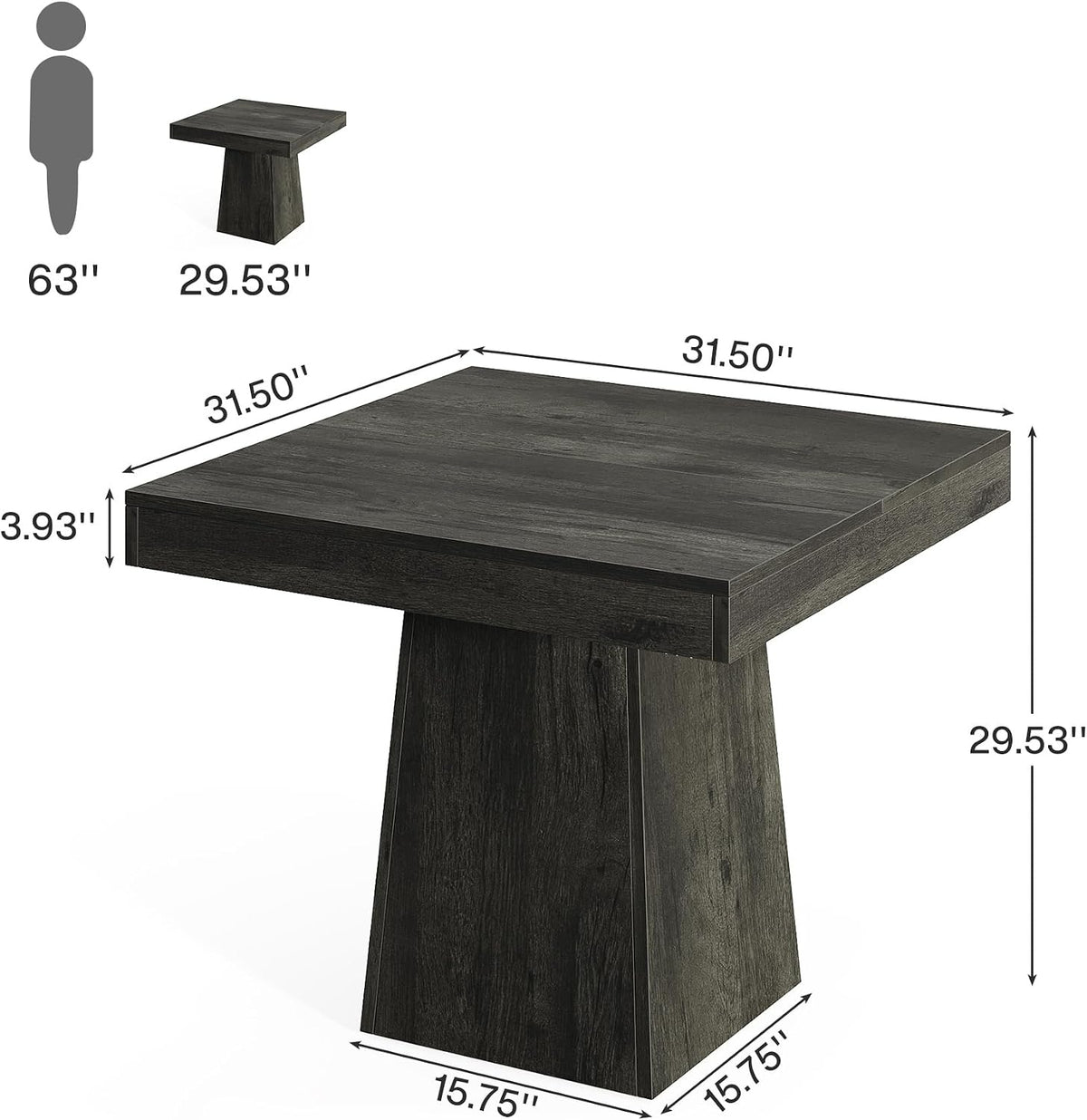 Tribesigns Square Dining Table for 4, 31.5-Inch Small Kitchen Table with Sturdy Pedestal Base, Farmhouse Dinner Table for Dining Room, Living Room, Kitchen (Gray)