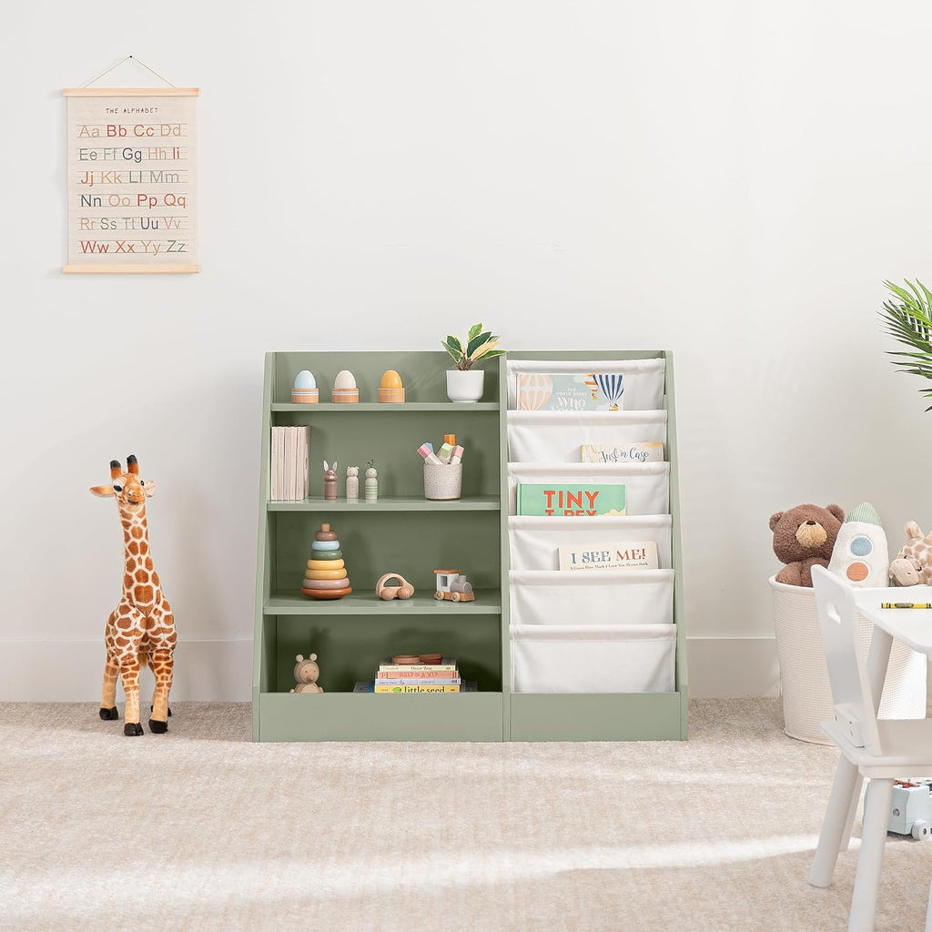 Comfy Cubs Kids Bookshelf and 4-Piece Kids Musical Instruments Set Bundled