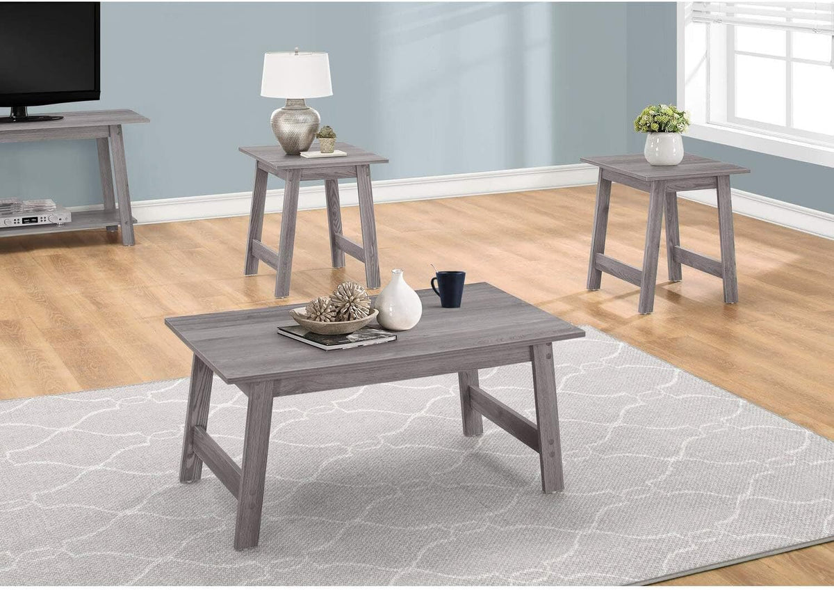 Pemberly Row 3-Piece Coffee Table Set, Gray Wood-Look Finish, Particle Board and Laminate, Includes Rectangular Coffee Table and 2 Square End Tables, Minimalist Design for Living Room or Small Spaces