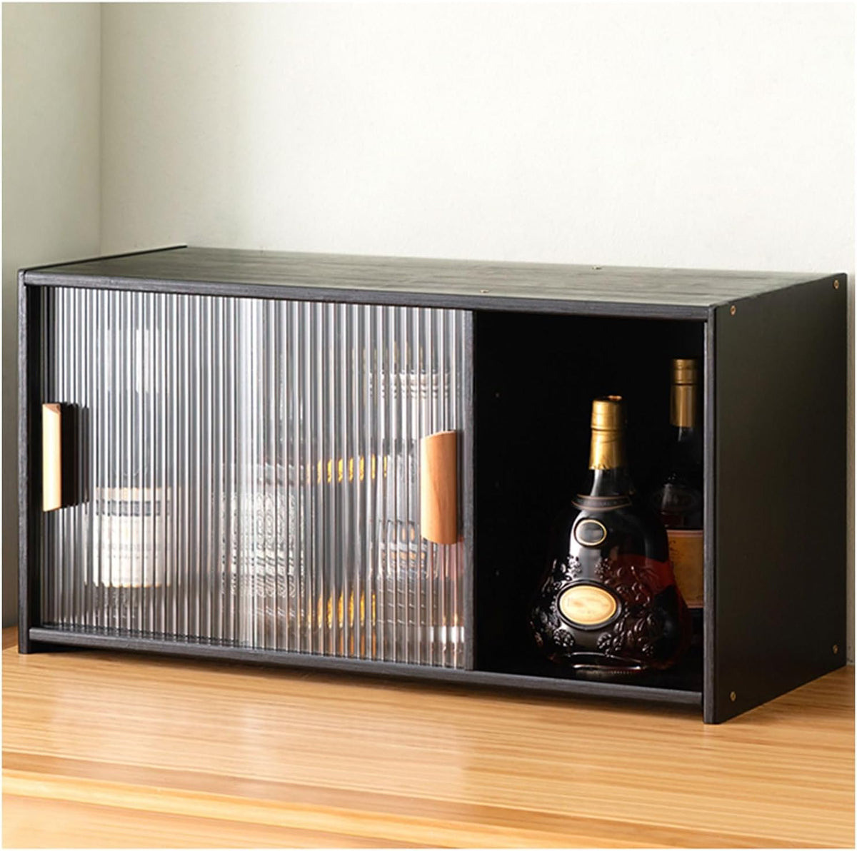 Rustic Wine Bar Cabinet, Small Drinks Kitchen Countertop Cabinet Pantry with 2 Silding Doors Black Cupboard Food Pantry Cabinet for Kitchén Dinning Living Room X1