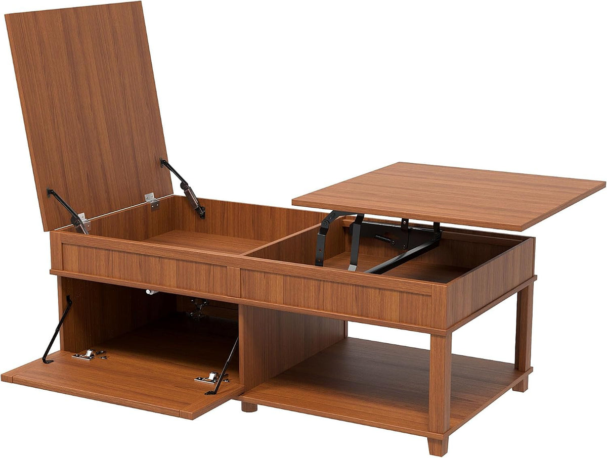 Mid Century Modern Farmhouse Lift Top Coffee Table,Rectangular Storage Coffee Tables with Lifting Top,Hidden Compartment,Open Shelf & Adjustable Desktop,Walnut Wood Coffees Table for Living Room