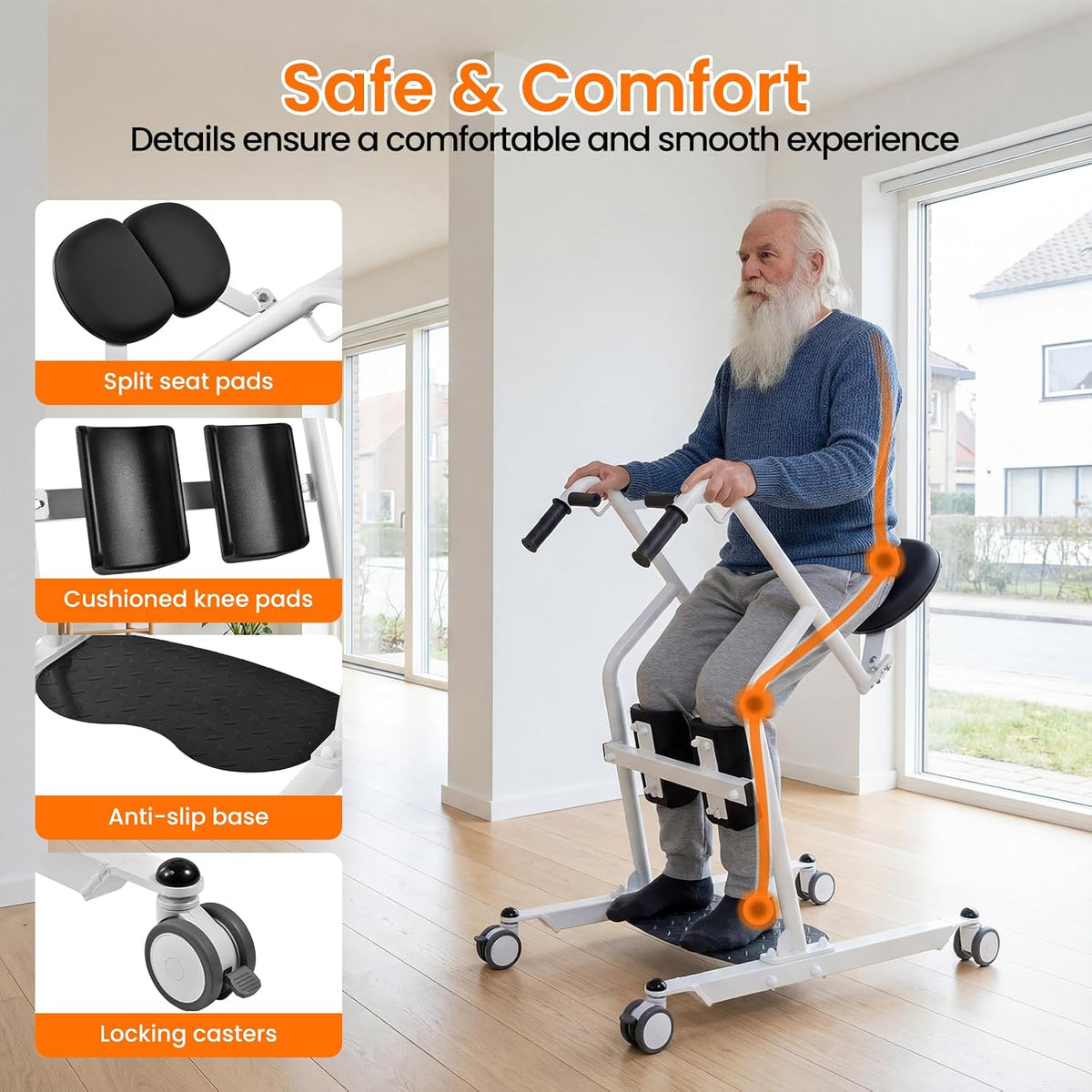 Sit to Stand Lift for Elderly, Patient Lift Chair Transport Unit with Wheels 220 Lbs Capacity, Standing Transfer Device for Home Care, Disability Aid Product for Adults