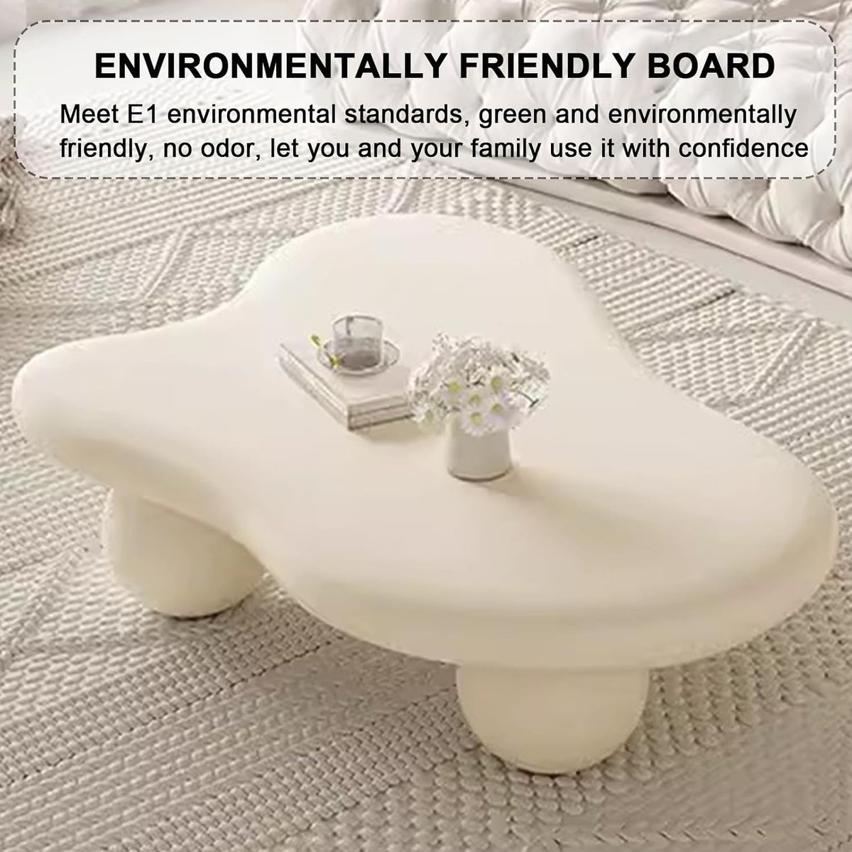 Unique Modern Cartoon Cloud Coffee Table Cute Irregular Coffee Tables Center Table Living Room Center Tables with 3 Ball Legs for Living Room Bedroom, Easy Assembly (B46)