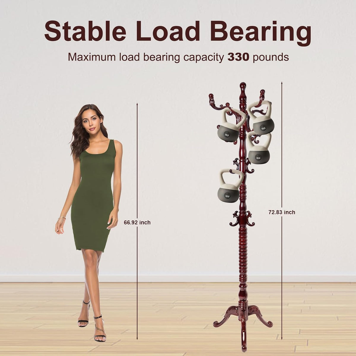 Solid Wood Coat Rack – 73' Freestanding Coat Racks Stand with 14 Hooks & Stable Base, Adjustable Height Modern Wooden Hall Tree for Entryway, Bedroom, Office, Home (Mahogany Triangle)