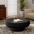 Round Handcraft Fluted Coffee Table with Sturdy Stable Pedestal Modern Luxury Drum Center Table Circle Accent Base Center Tables for Living Room Apartment (N)