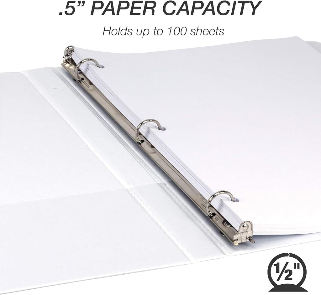 Samsill Economy 0.5 Inch 3 Ring Binder Bulk Pallet, Round Ring Binder, Customizable Clear View Cover, White, Pallet of 768 Binders in 32 Cartons