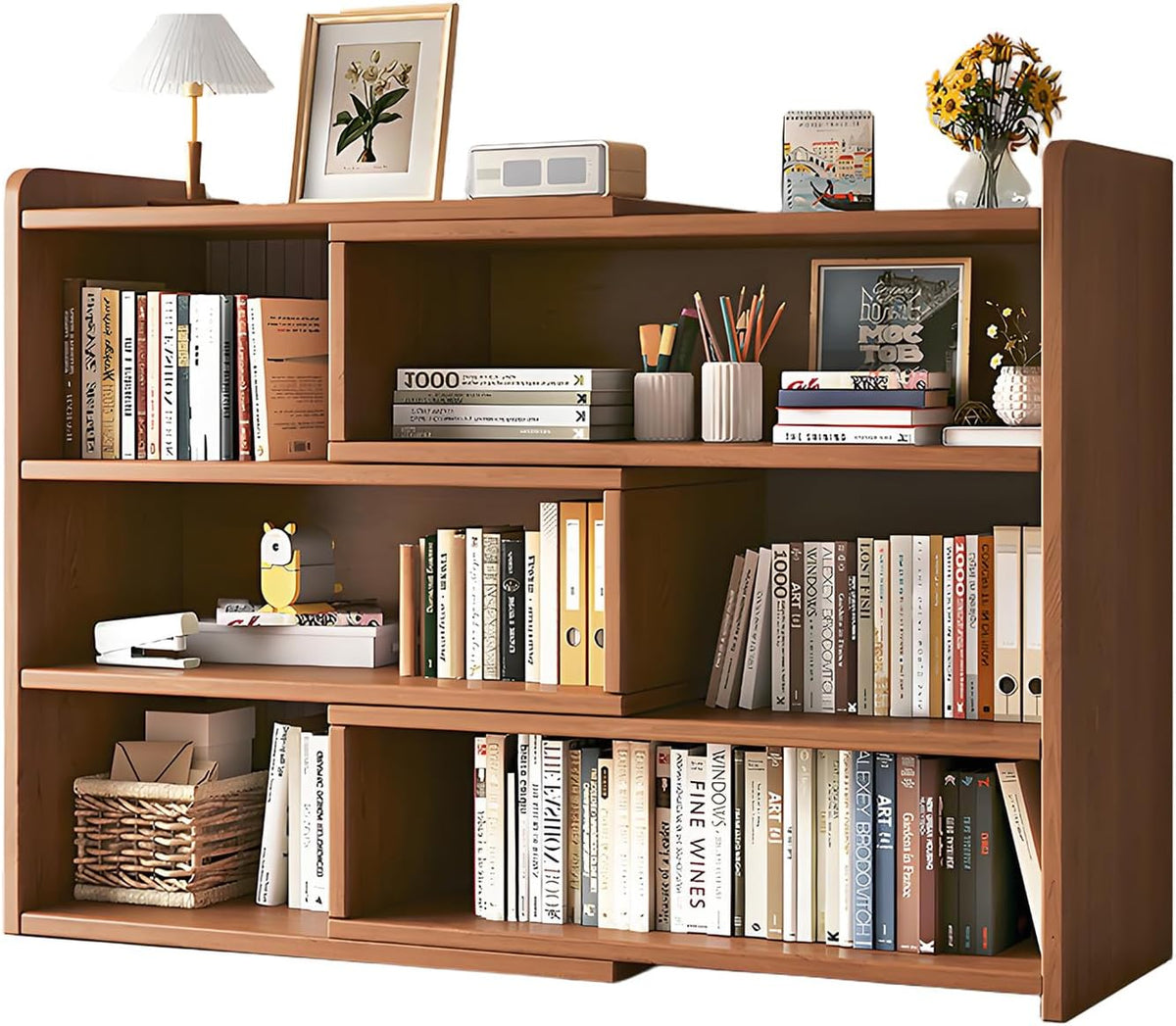 3 Tier Corner Bookcase, Wooden Extendable Shelf with Open Shelf Units, Decorative Display Storage Shelves for Living Room Bedroom Study Office (Walnut)