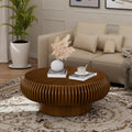 Round Handcraft Fluted Coffee Table with Sturdy Stable Pedestal Modern Luxury Drum Center Table Circle Accent Base Center Tables for Living Room Apartment (O)