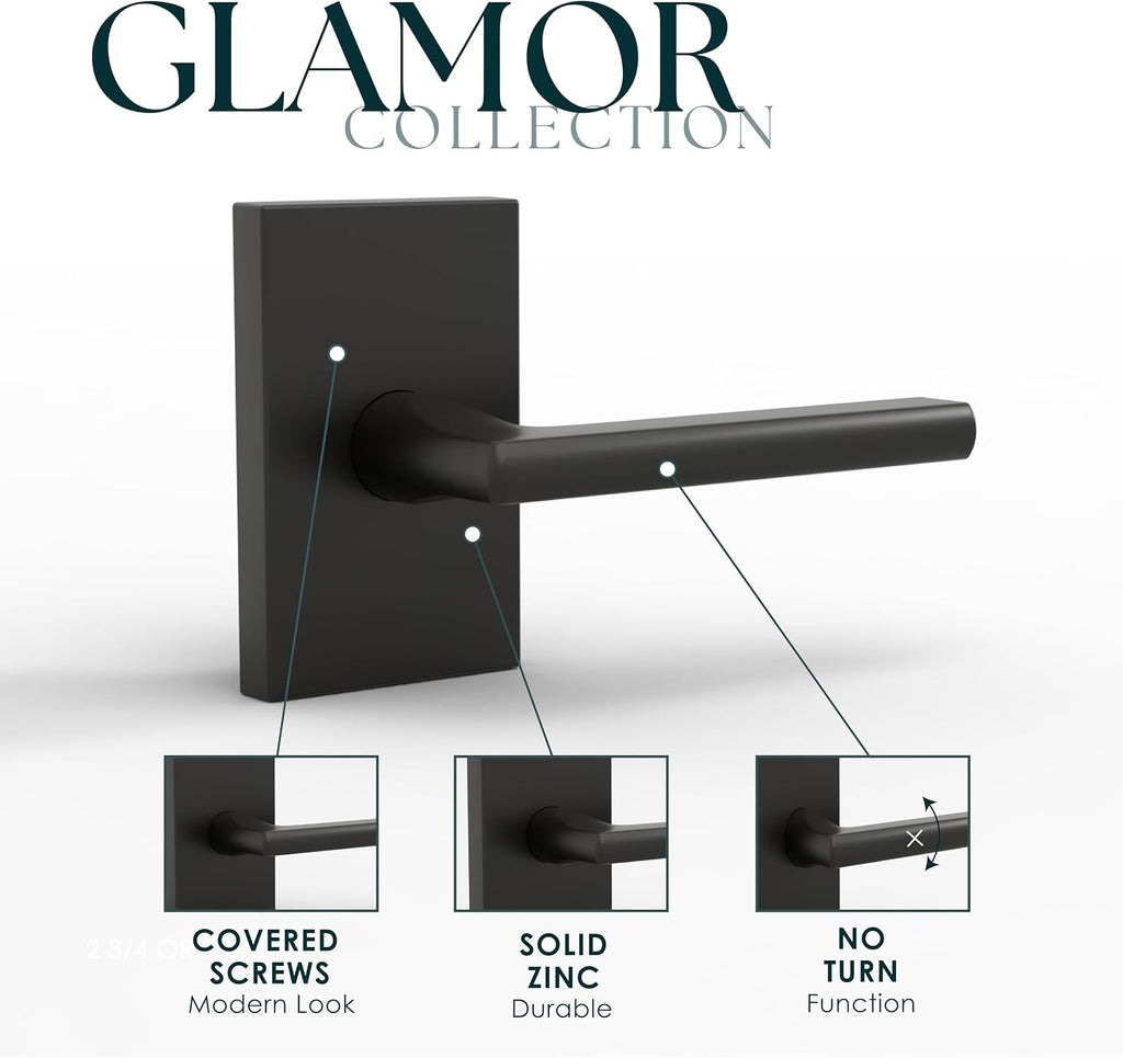 Mega Handles Glamor Dummy Door Handles - 4 Pack Heavy Duty Black Door Handle, Non-Turning Door Handle for Hallway, Closet & French Doors, Single Side, Fits All Standard Doors - Matte Black
