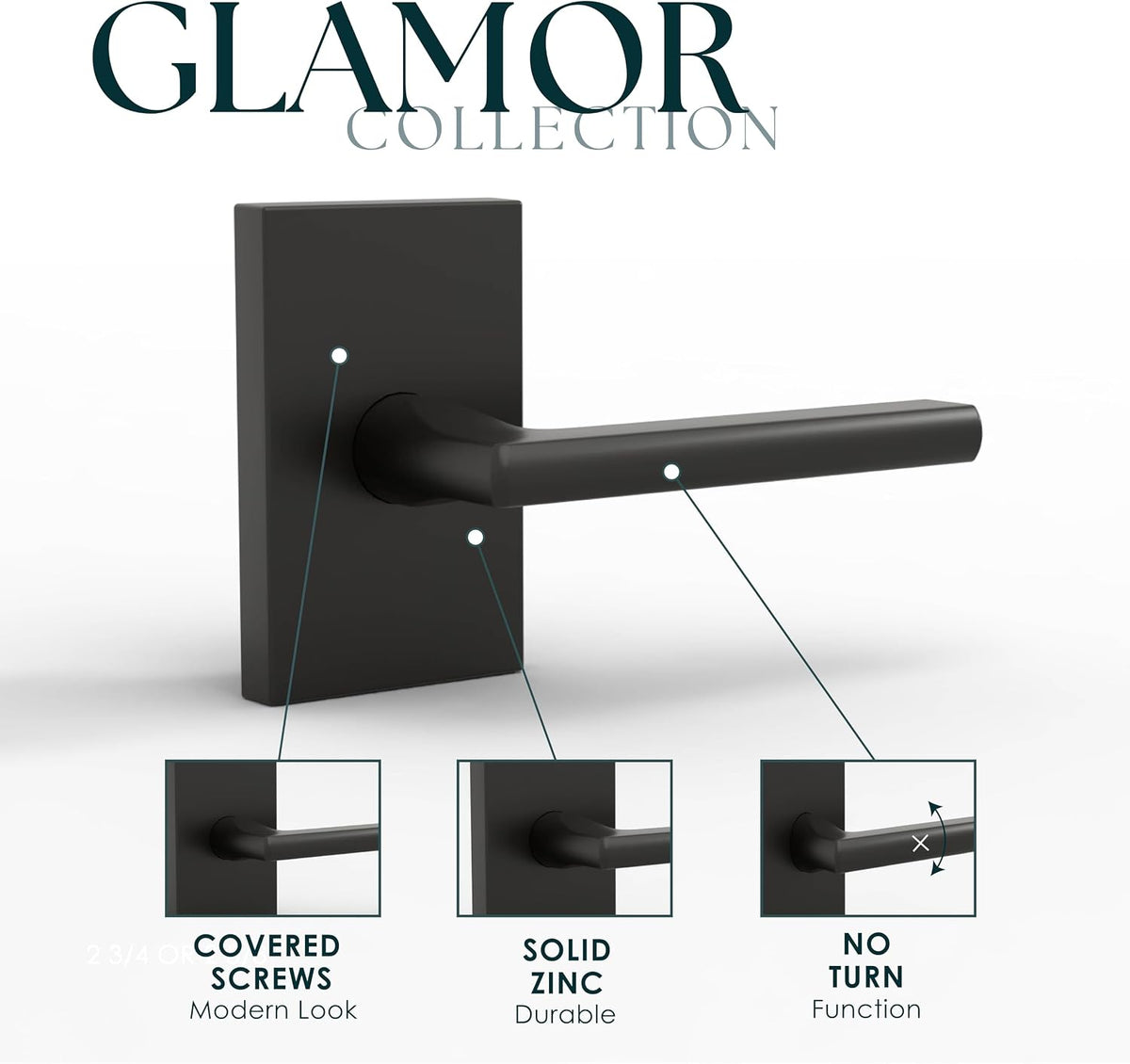 Mega Handles Glamor Dummy Door Handles - 4 Pack Heavy Duty Black Door Handle, Non-Turning Door Handle for Hallway, Closet & French Doors, Single Side, Fits All Standard Doors - Matte Black