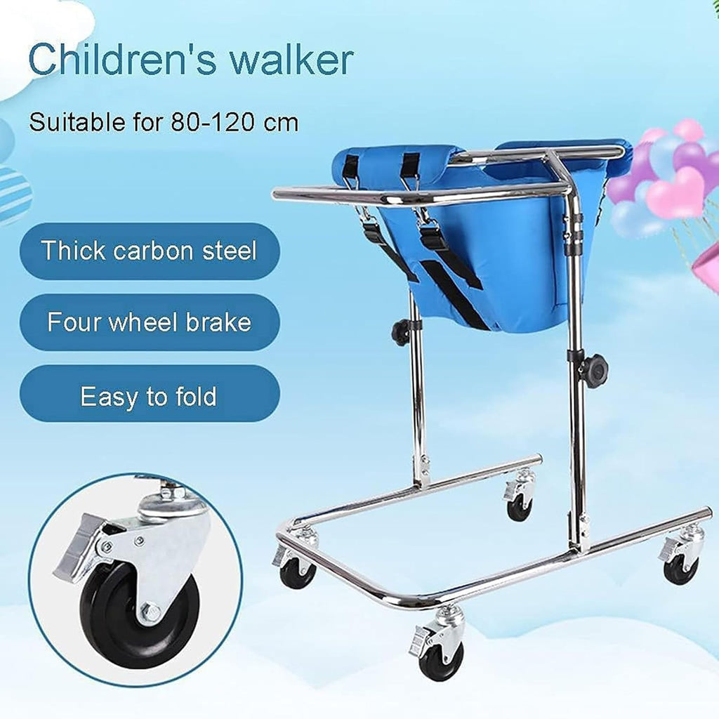 Walking Aid with Seat Wheel, Adjustable Height Walker, for Kids Cerebral Palsy Disability Rehabilitation Auxiliary Walking Frame(Brown)