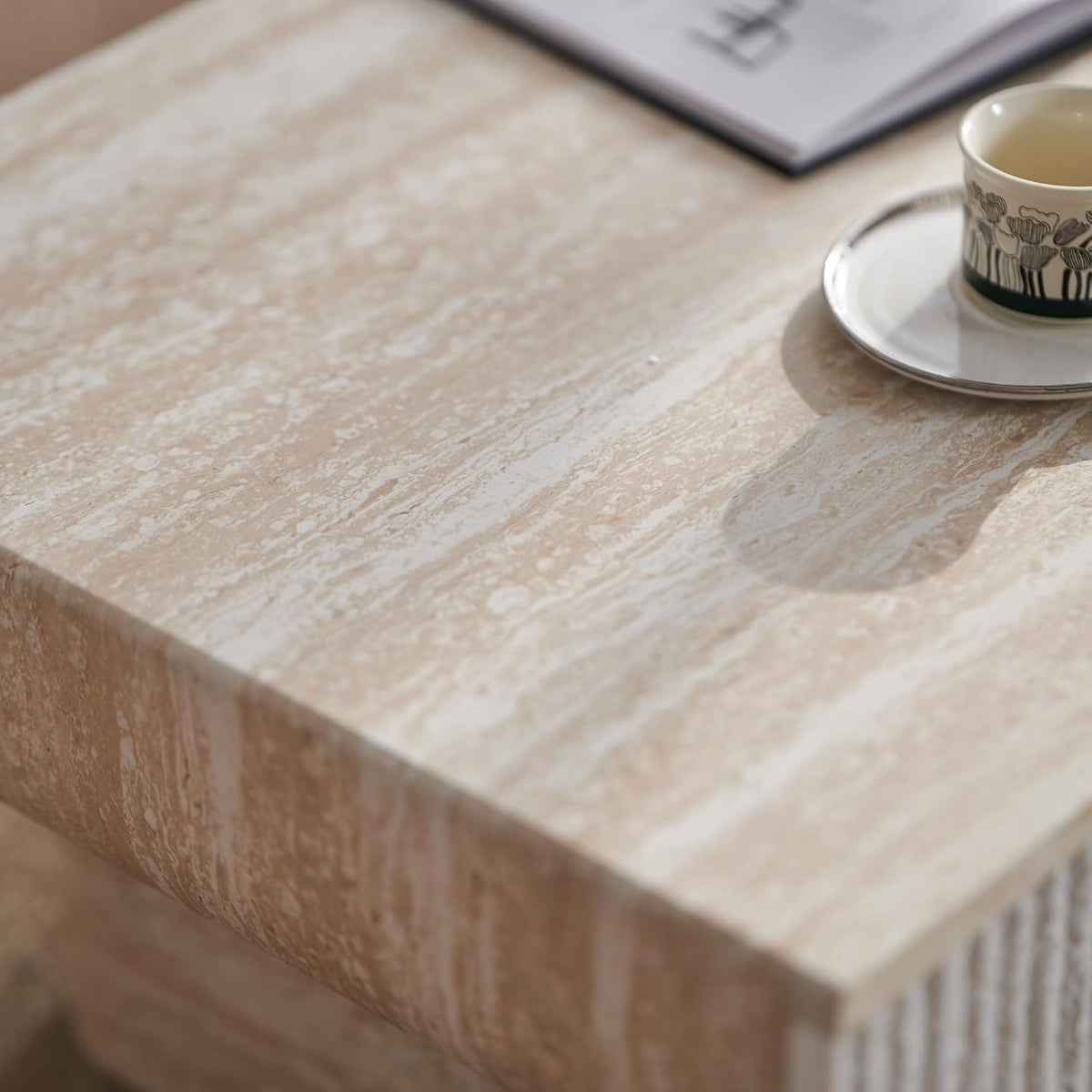 46.8' Coffee Table with Fluted Drawer, Faux Marble Center Table Modern Wood Coffee Table for Living Room Apartment Office (Engineered Wood)