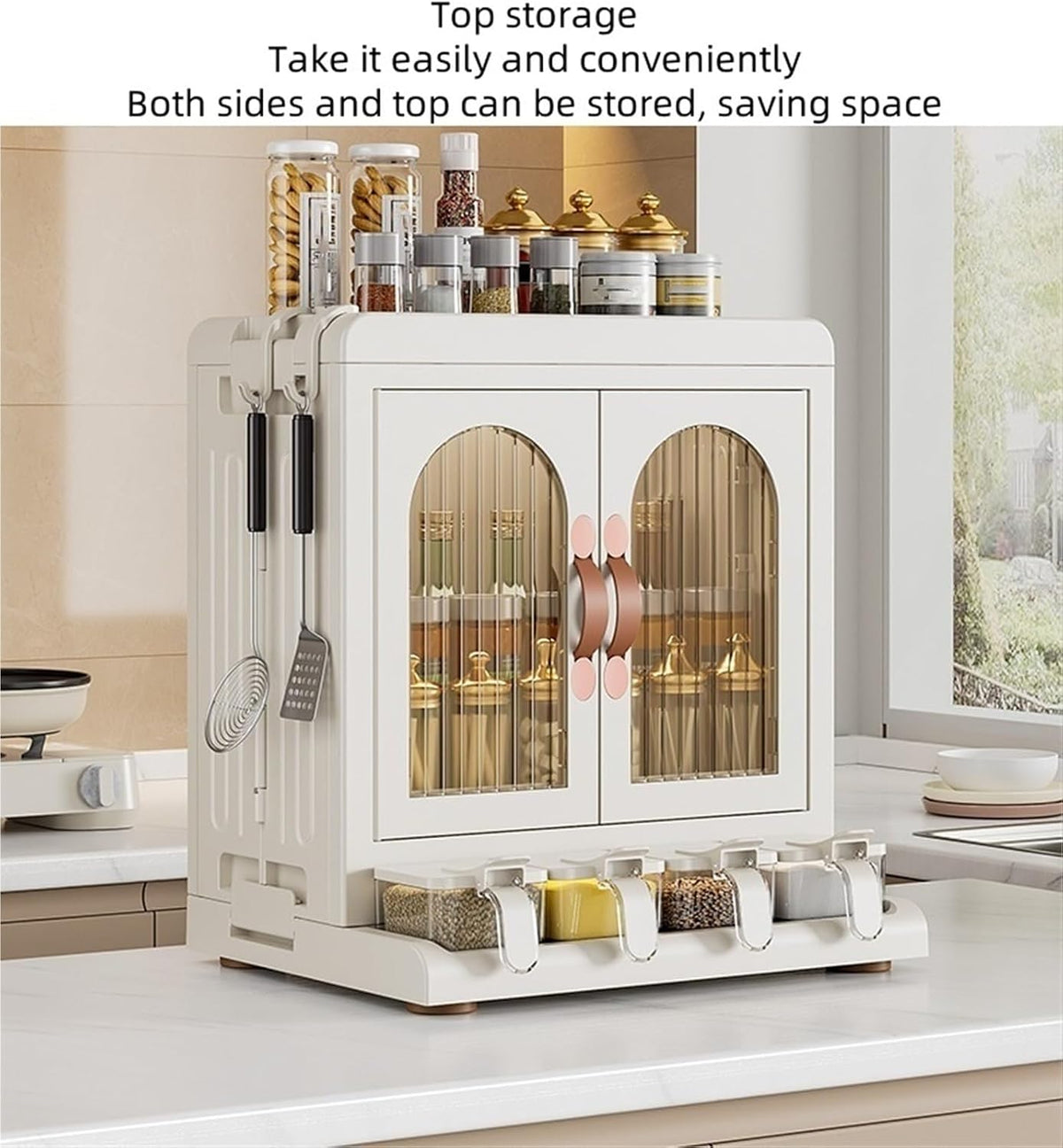 Spice Rack Organizer for Cabinet Kitchen Organizers and Storage Spice Organizer Moveable Corner Shelf with Hooks for Kitchen Countertop Pantry Space Saving