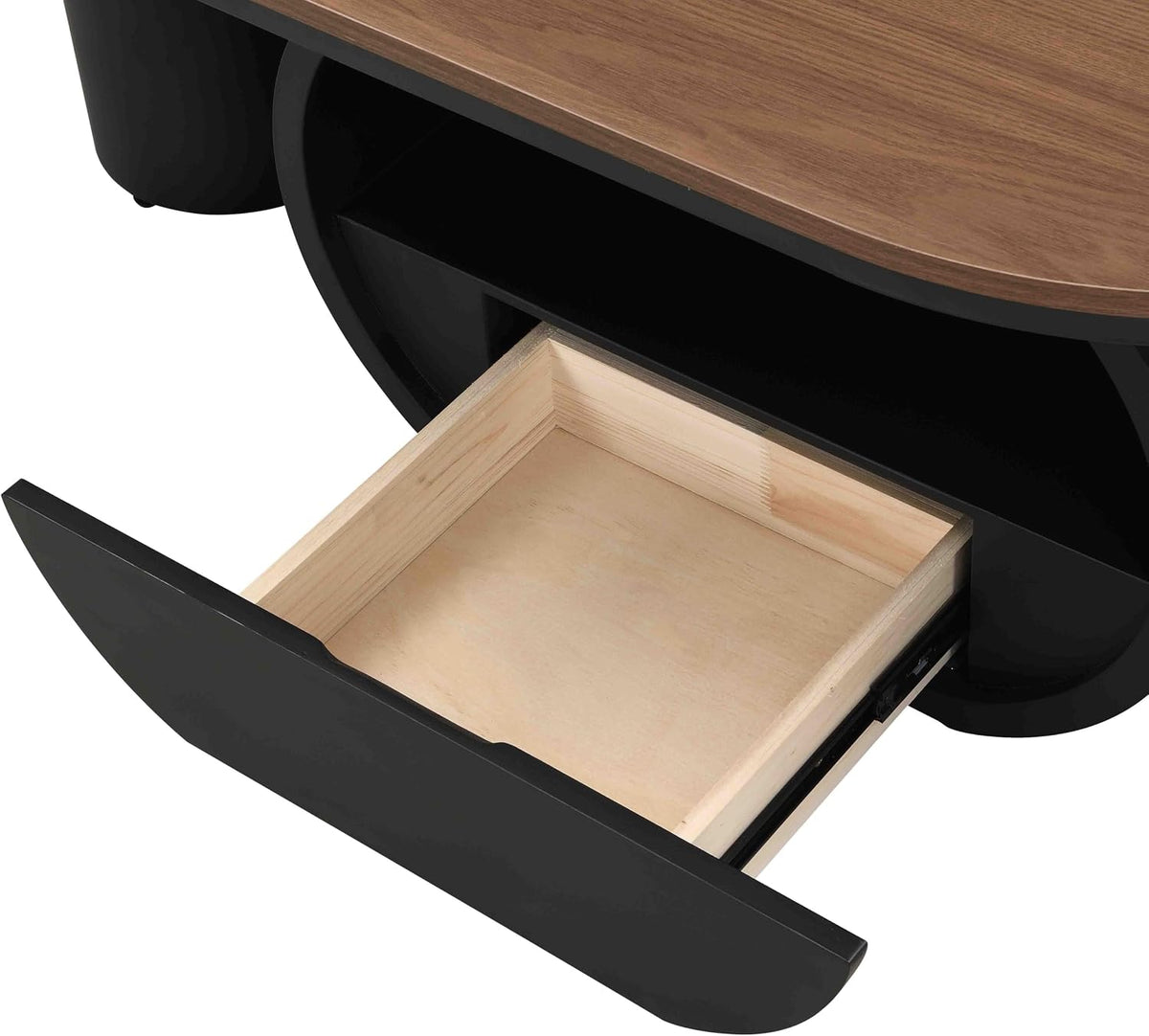 SSLine Modern Oval Coffee Table with Unique Pedestal Base Modern Walnut Top Coffee Table with Storage Drawer for Living Room Bedroom