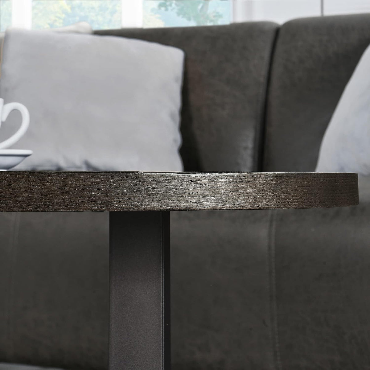 LEEMTORIG Solid Wood Oval Coffee Table for Living Room, 47.9 inch Large Modern Industrial Center Table, Cocktail Table with Wood Tabletop and Metal Legs for Small Space, Rustic Black KFZ-1831-BK