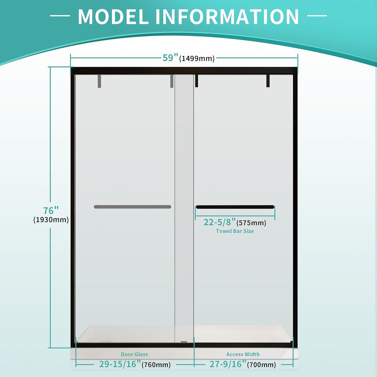 56-60 in. W x 76 in. H Soft-Close Double Sliding Shower Door, Semi-Frameless Bypass Shower Glass Door, with Explosion-Proof Film, with 5/16'(8mm) SGCC Tempered Glass