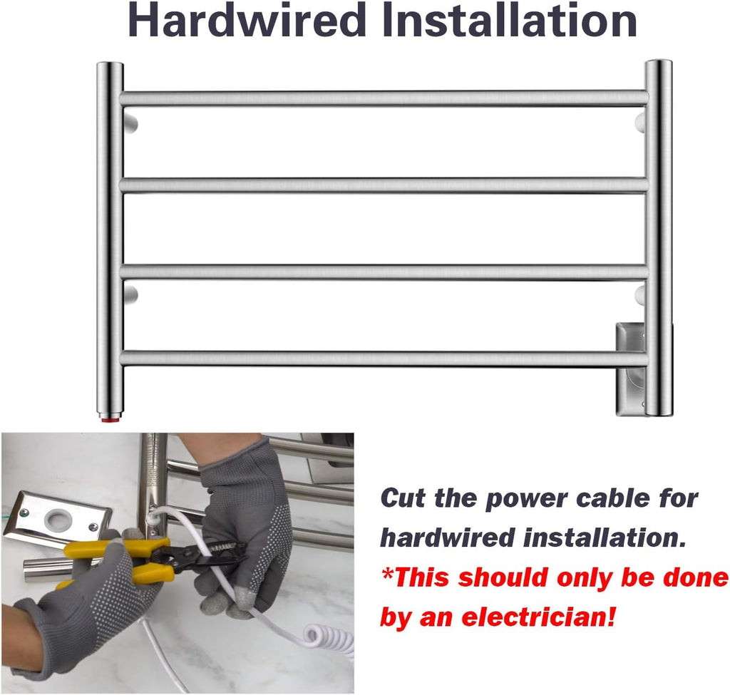 HEATGENE Towel Warmer 4 Bar Towel Dryer Wall-Mounted Plug-in Bath Towel Heater - Brushed