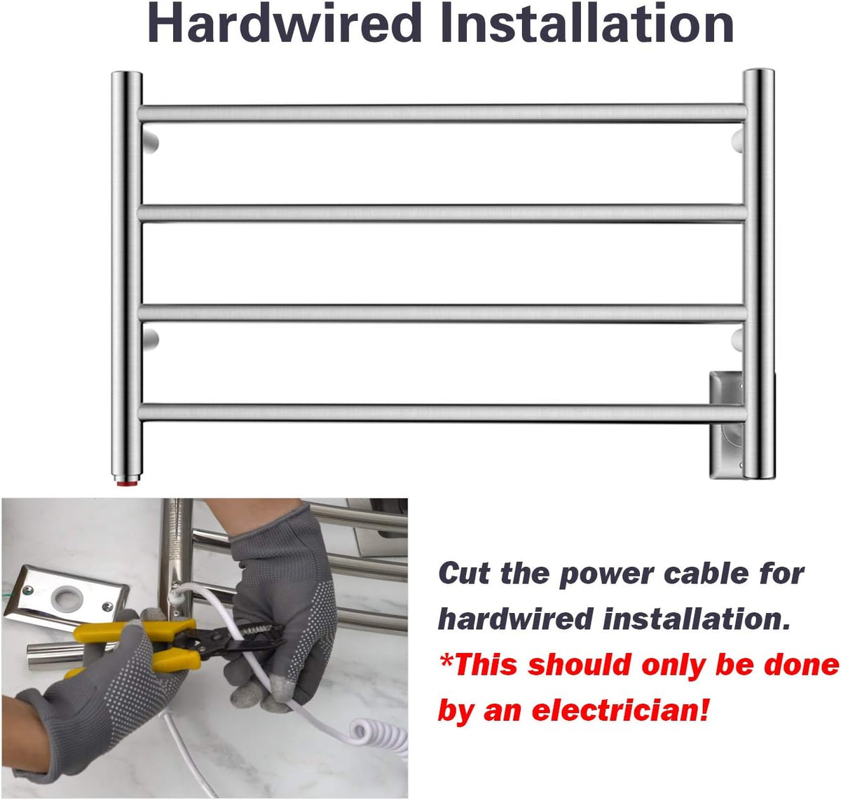 HEATGENE Towel Warmer 4 Bar Towel Dryer Wall-Mounted Plug-in Bath Towel Heater - Brushed