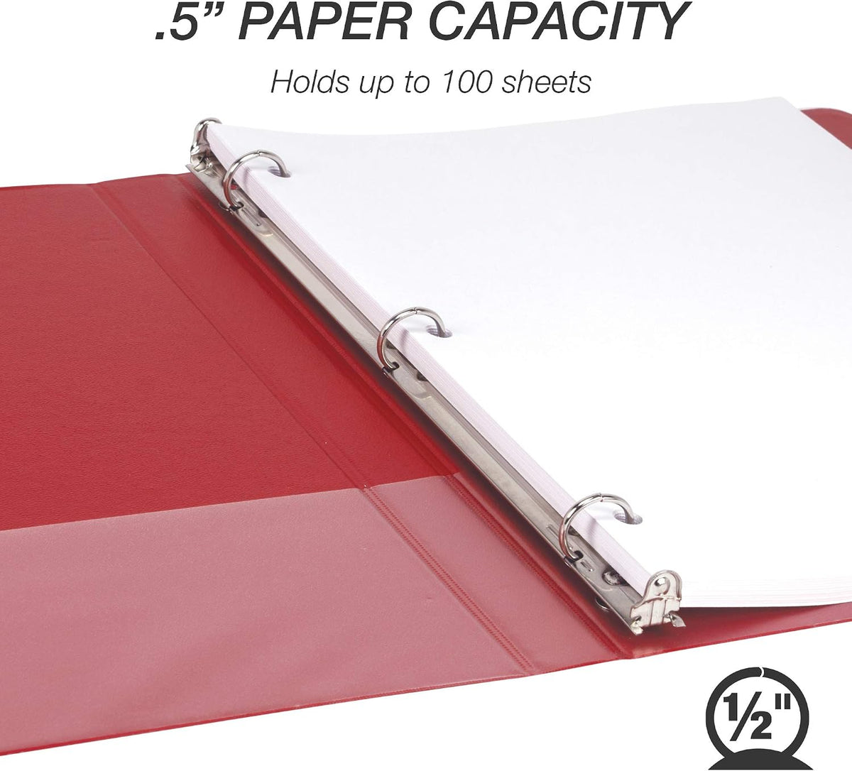 Samsill 0.5 Inch 3 Ring Binders, Economy Round Ring, Clear View Cover, 100 Sheet Capacity - for School, Home, Office - Red, 12 Pack