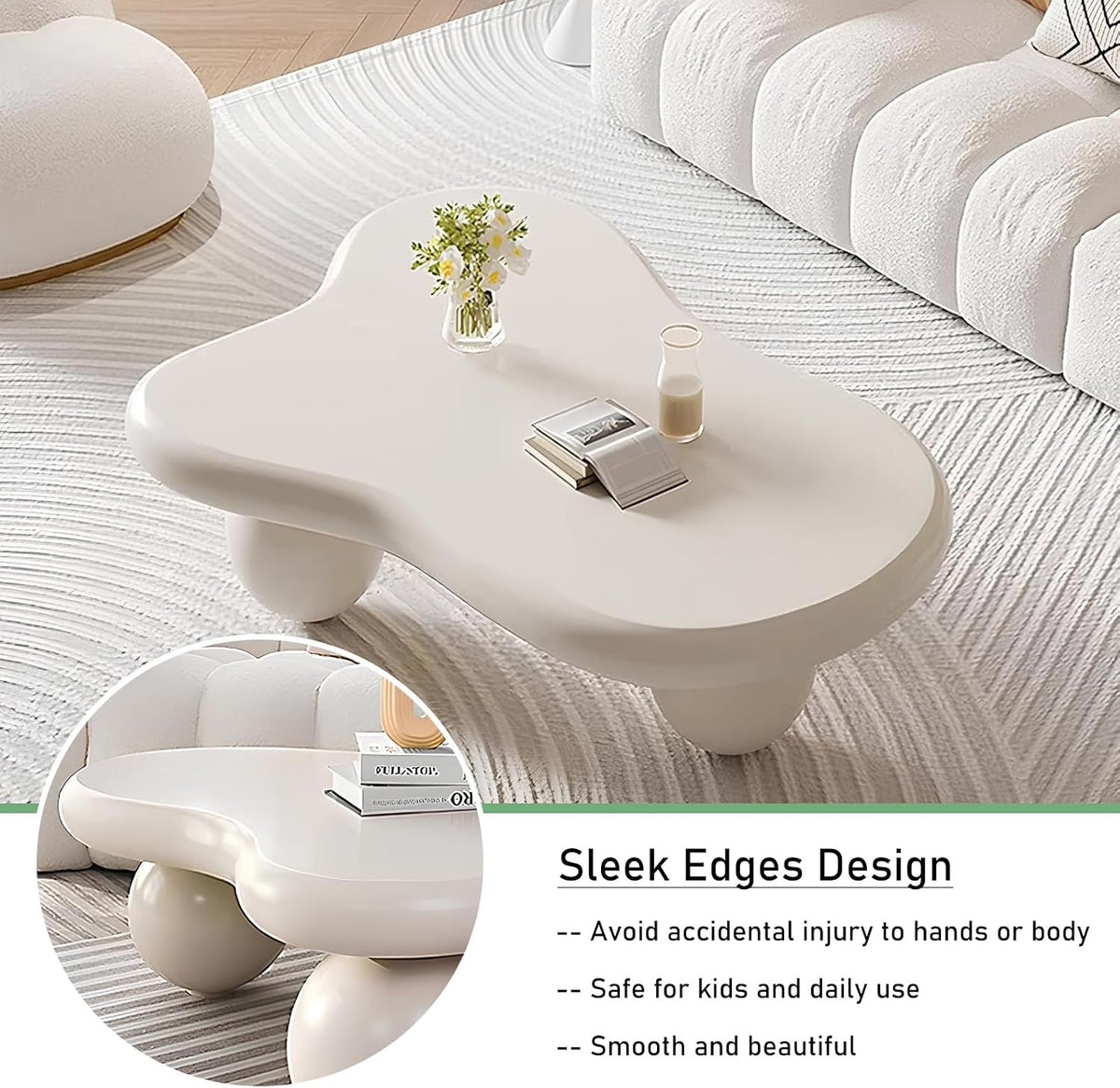 White Cloud Coffee Table 46.06' Unique Modern Cartoon Coffee Tables Cute Irregular Coffee Table Indoor End Table Cream Cloud Coffee Tables for Living Room Bedroom, Easy Assembly (46.06' White B1)