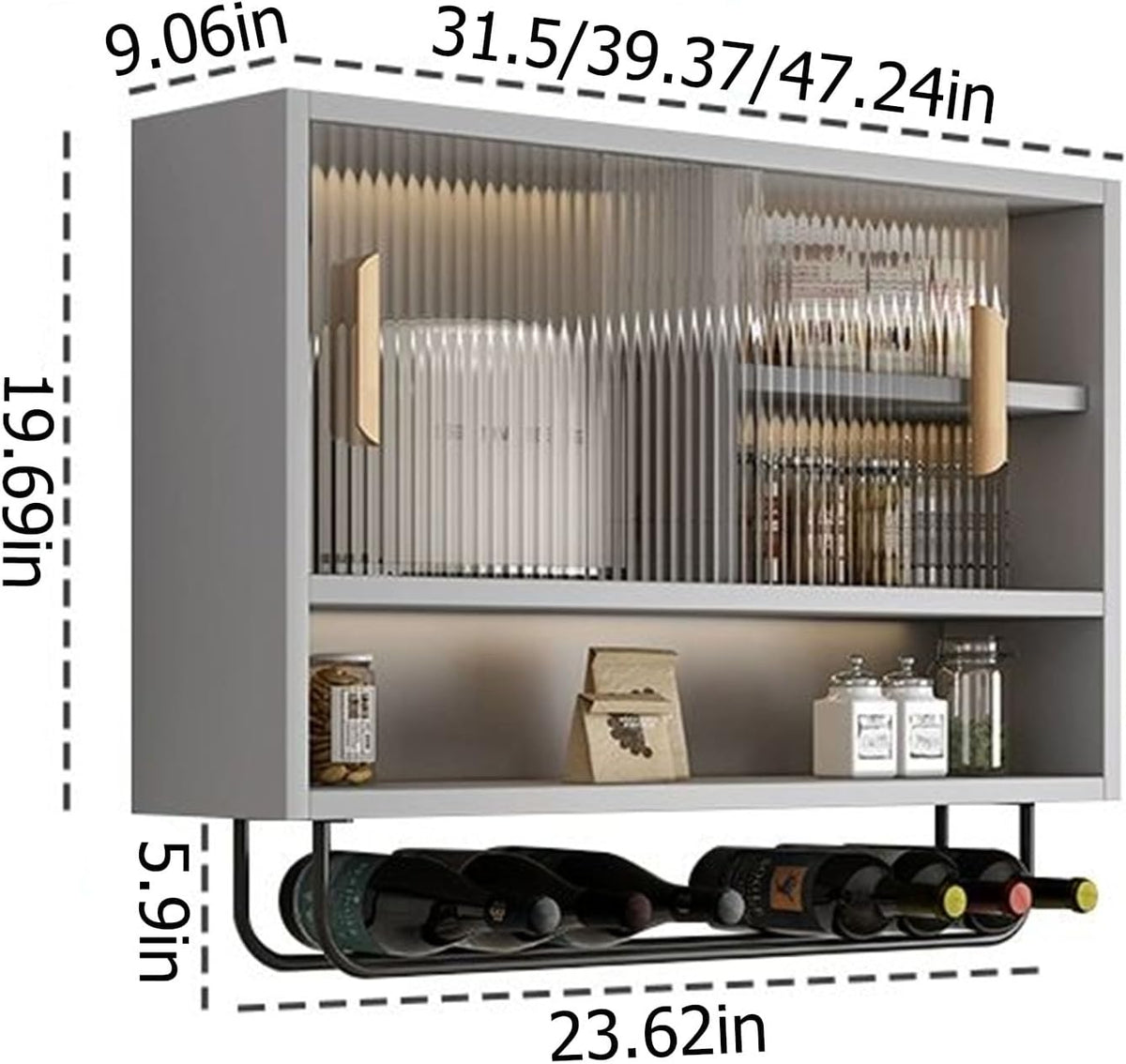 Large Kitchen Wall Cabinet,Wooden Wall Mounted Storage Cabinet with 2 Sliding Glass Door and Towel Bar,Modern Medicine Cabinet for Bathroom Laundry Room Kitchen(47.24 * 9.06 * 19.69in, A)