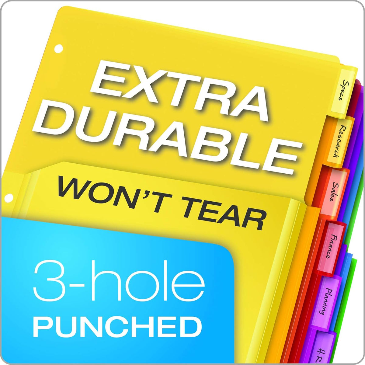 Oxford Binder Dividers with Pockets, 3 Pack, 8 Multicolor Tabs with Inserts, Pockets Expand 1/4', Flexible Lightweight Plastic Dividers for 3 Ring Binders (Pack of 8)