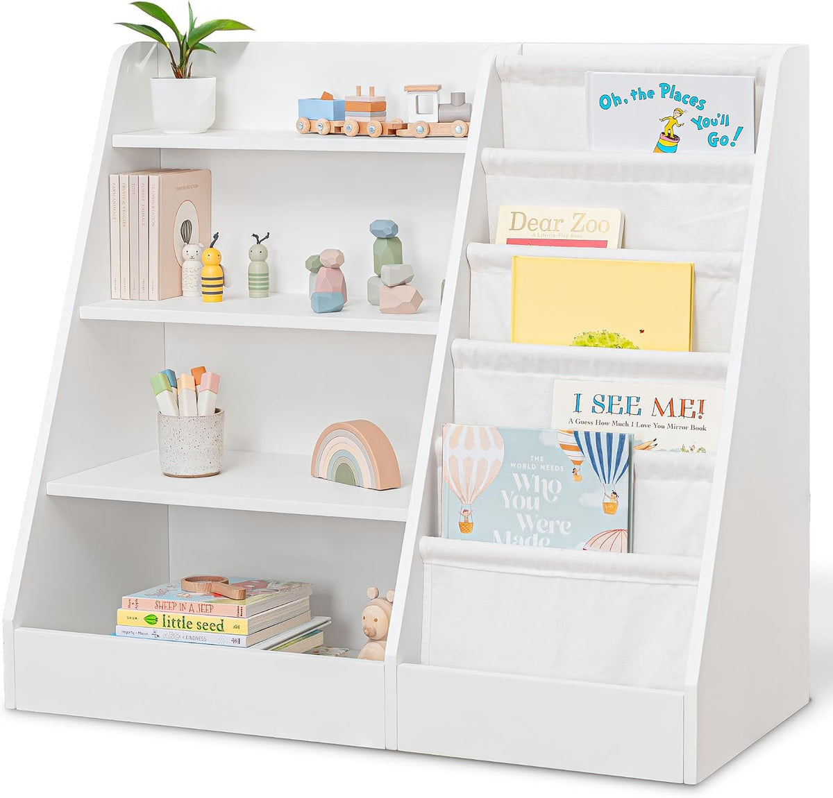 Comfy Cubs Kids Bookshelf and 4-Piece Kids Musical Instruments Set Bundled