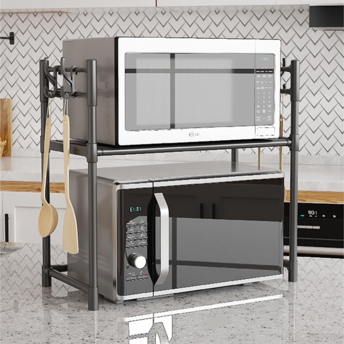 Microwave Stand Adjustable Retractable Microwave Oven Stand Kitchen Counter Rack Countertop Multi-Layer Storage Storage(50cm)