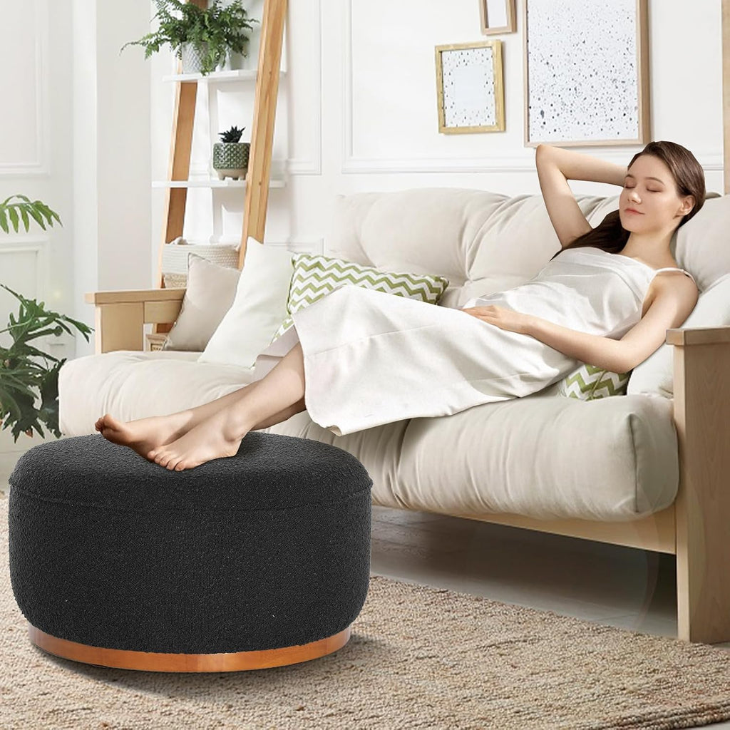 Round Ottoman Coffee Table 30' Premium Fabric upholstered Coffee Table with high Density Foam and Solid Wood Frame, Stylish and Practical Living Room Furniture, Black