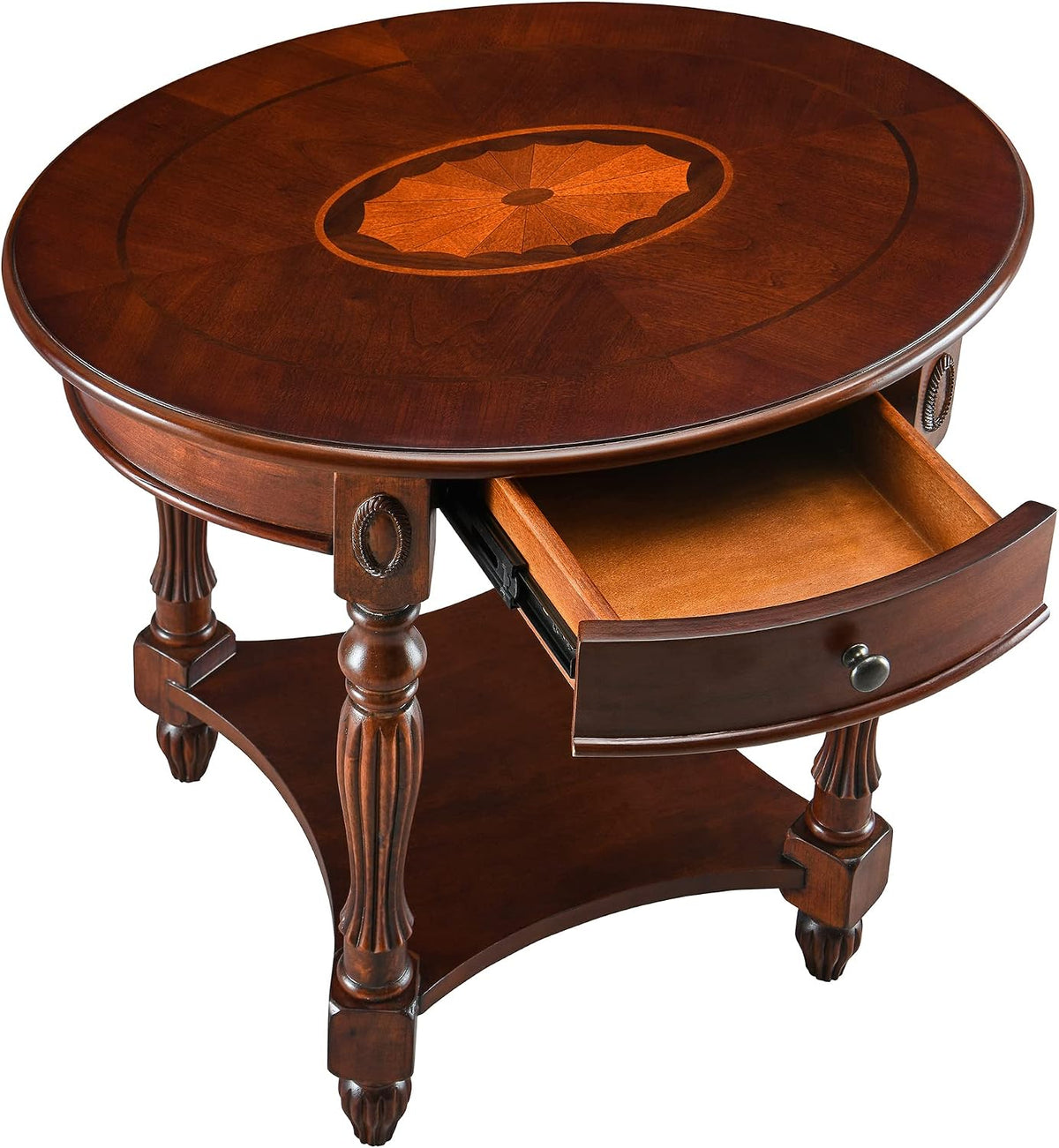 Solid Wood End Table with Drawer, Oval Sofa Side Table, Storage Shelf, Living Room Corner Table, Nightstand, 24'H Cherry Walnut CJZ1533WD-DR