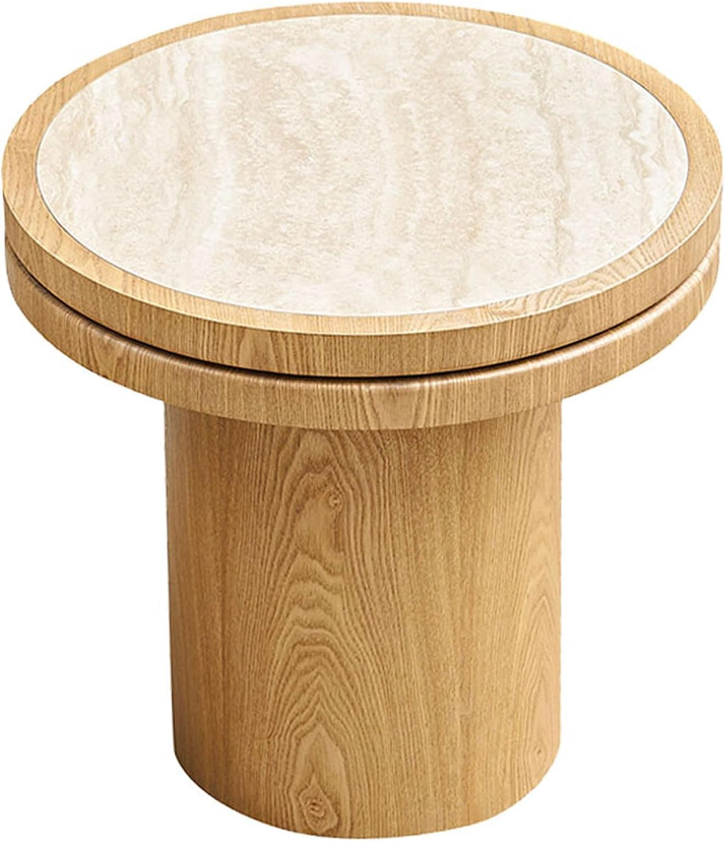 LKTART 19.49 Inch Round End Table with Sintered Stone Top, Mid-Century Modern Wood Table with MDF Pedestal, Small End Tables for Living Room Bedroom Apartment, Easy Assembly, Walnut