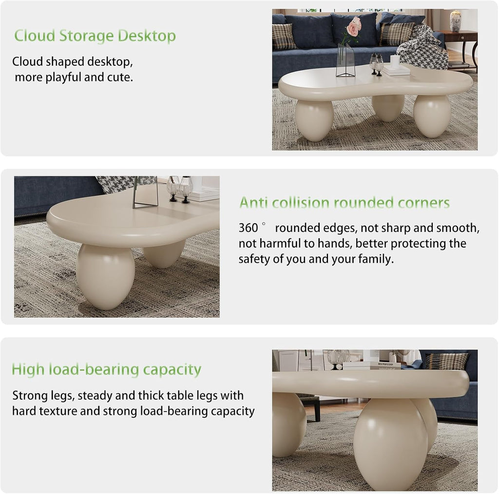 Cloud Coffee Table, Cute Irregular Coffee/Tea Table with Large Tabletop, Accent Cocktail Table, Cloud Shape Modern Coffee Table for Living Room, Office, Home Dec (C White 46.06 inch)
