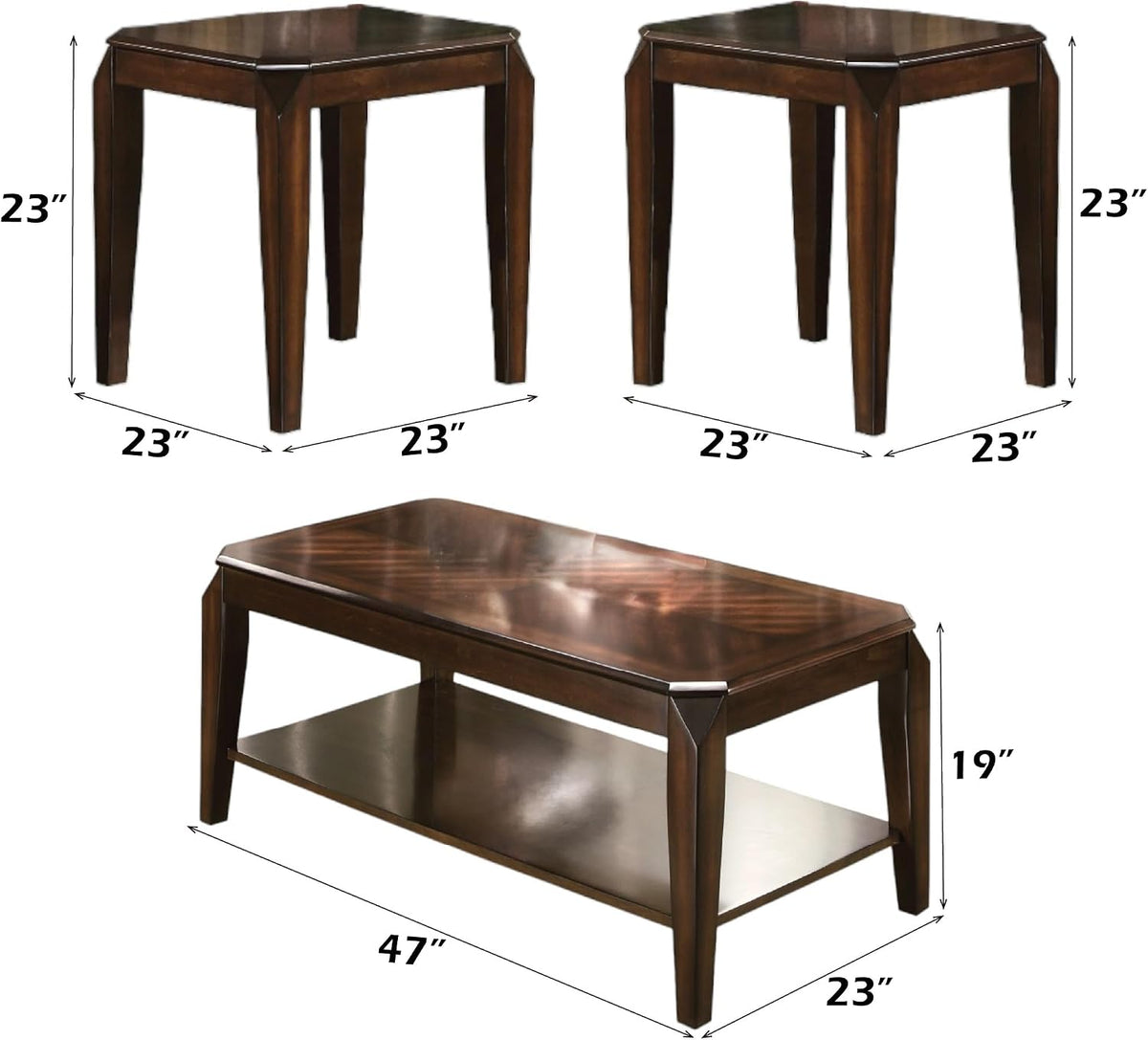 Harper & Bright Designs 3 Piece Coffee Table Set for Living Room, Wood Sofa Table Set Includes 1 Coffee Table with Storage Shelf and 2 End Tables, Living Room Accent Furniture, Easy Assembly, Walnut