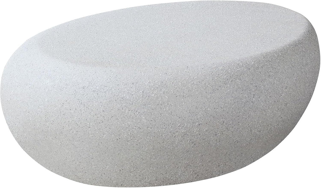 LKTART Oval Minimalist Coffee Table for Living Room Contemporary Simple Fiberglass Table, Modern Matte Stone Coffee Table for Apartment, No Assembly (Beige, 43.31 Inch)