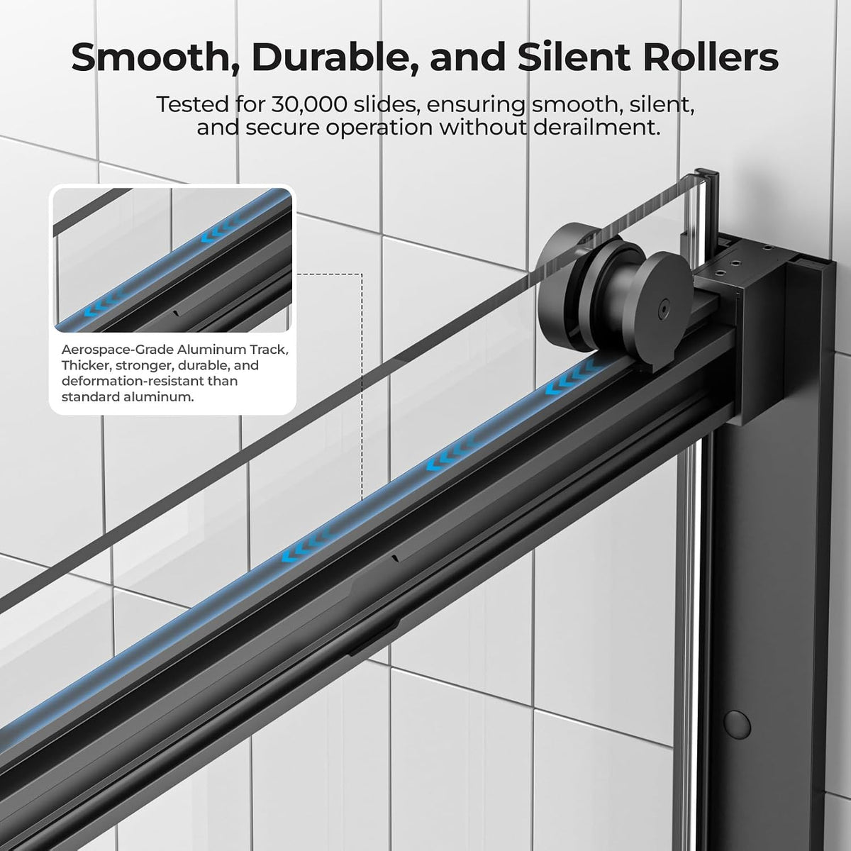 Bathbliss 60' Wx60 H Shower Door, Sliding Shower Door for Bathtub, 5/16' (8mm) Tempered Glass Shower Door with Towel Holder and Soft-Close Silent Rollers, Matte Black