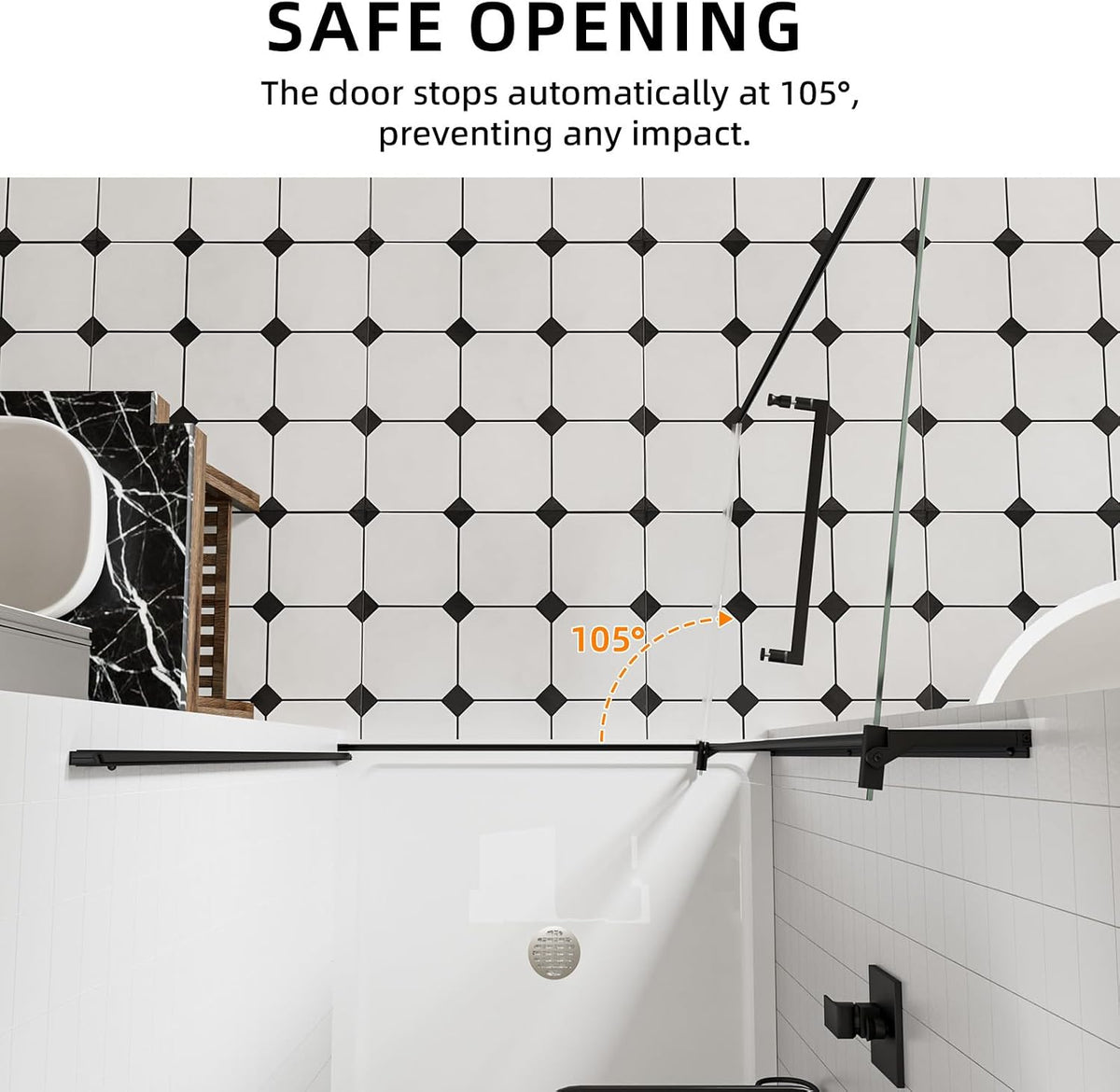 ACE DECOR 32-36' W x 72' H Frameless Pivot Shower Door, Pivot Swing Shower Glass Door with 1/4' (6mm) and 5/16' (8mm) Tempered Glass, Easy-Clean Coating, Matte Black Finish, Reversible Installation