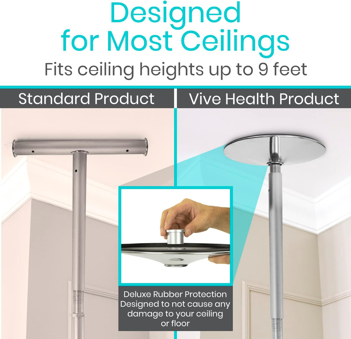 Vive Floor to Ceiling Grab Bar - Stand Assist Aid for Elderly - Shower Safety Bar for Seniors - Stand Assist Transfer Pole - Shower Support Pole - Toilet Rail for Disabled & Handicap Security