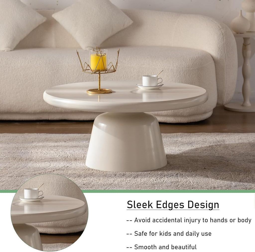 White Round Coffee Table Modern Circle Center Table Circular Coffee Tables with Stable Pedestal, for Living Room, Bedroom, Farmhouse Outdoor Patio (N31.5)